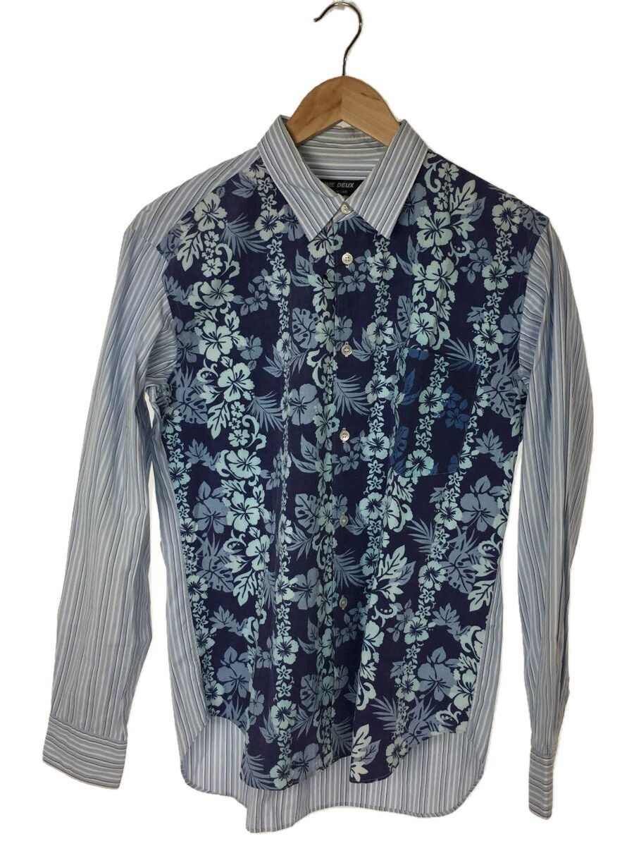 Shirt Blue Striped Flower Switch Cotton