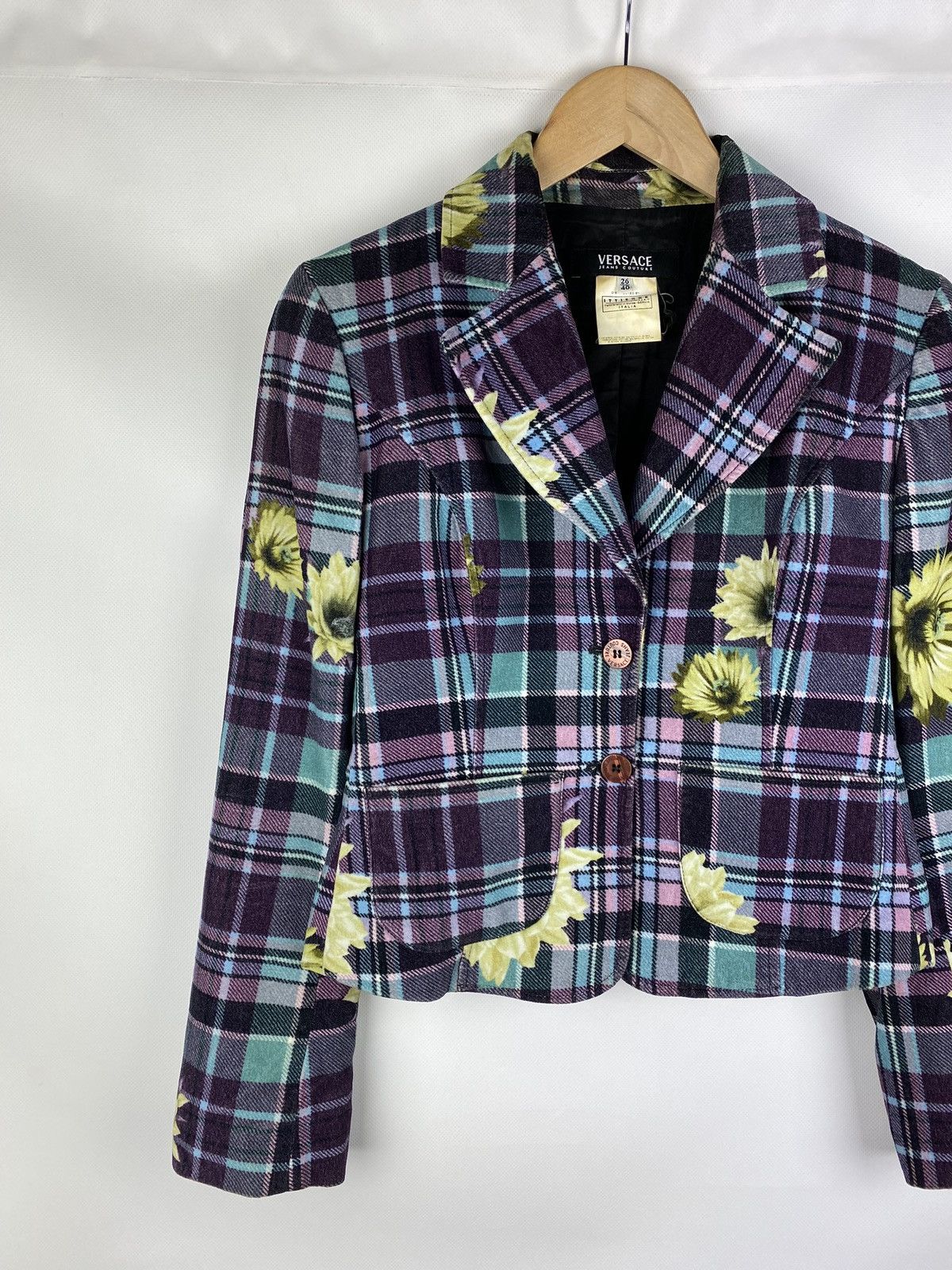 Versace Jeans Couture × Vintage Versace Jeans Couture floral pattern checked blazer jacket Size S / US 4 / IT 40 - 2 Thumbnail