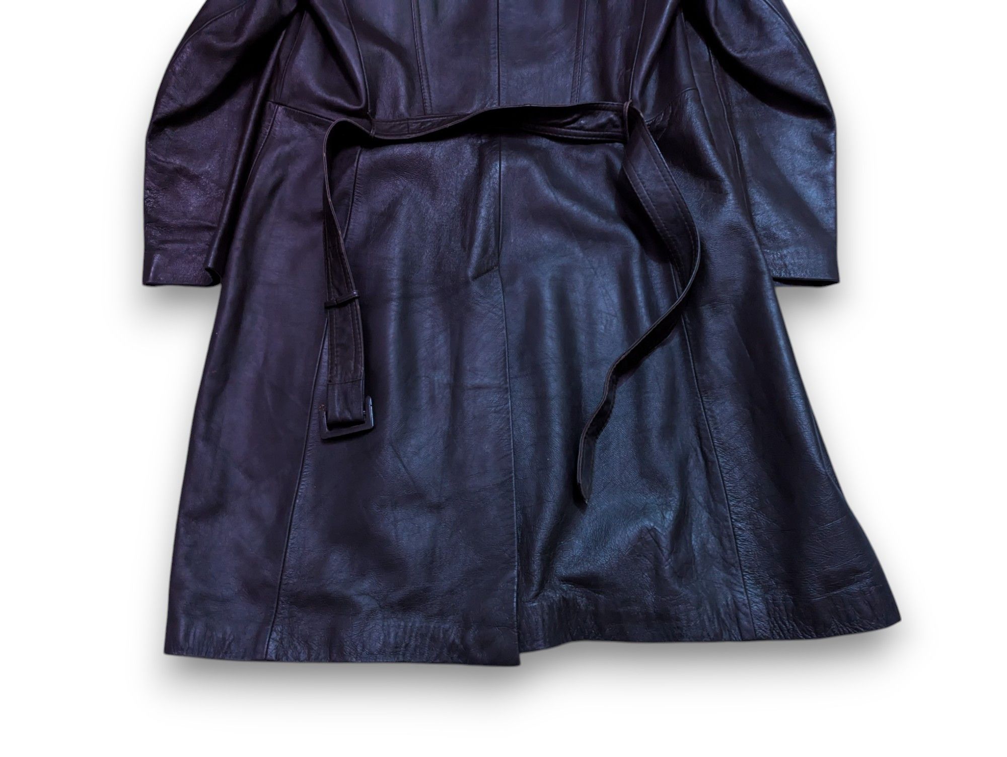 Black Retro Long Leather Jacket Vintage Archive 90s 80s