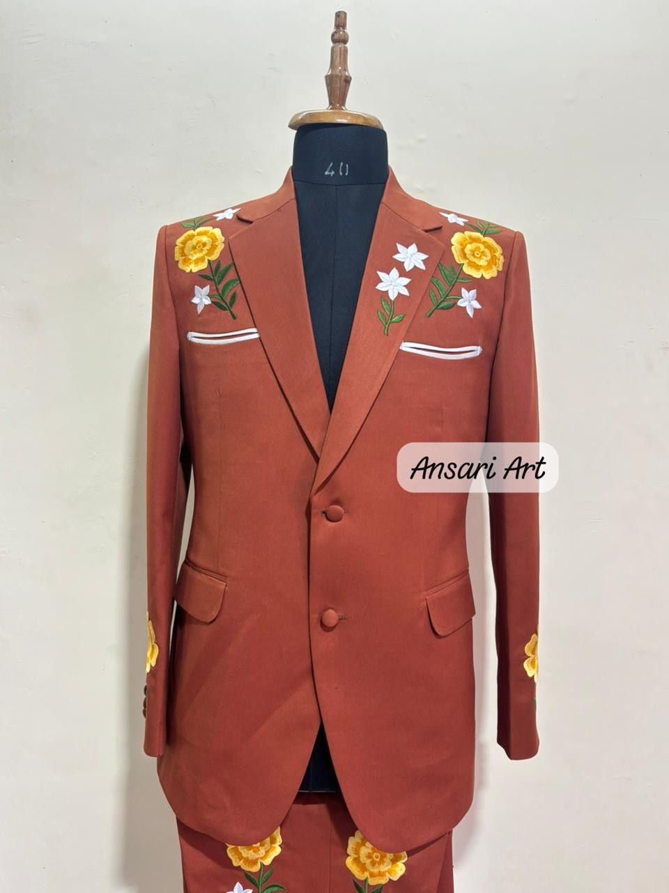 Other Men 2PC Customized floral embroidery western prom outfit Size 44L - 3 Thumbnail