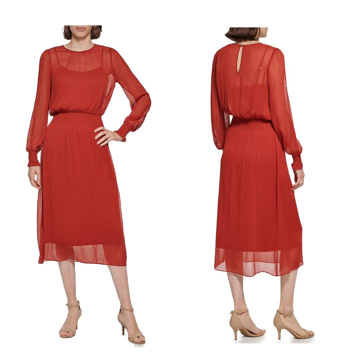 Tommy Hilfiger Tommy Hilfiger Women's Sintched Waist Midi Dress Scarlet MED Size M / US 6-8 / IT 42-44 - 8 Thumbnail