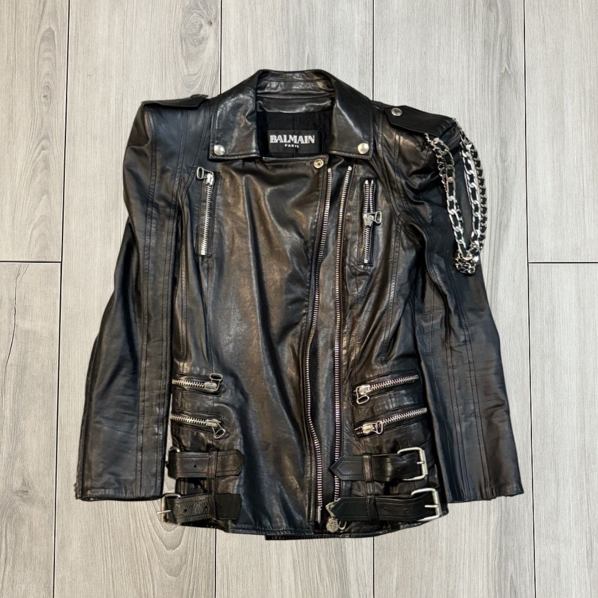 Balmain Black Horse Leather Double Rider Jacket | Grailed