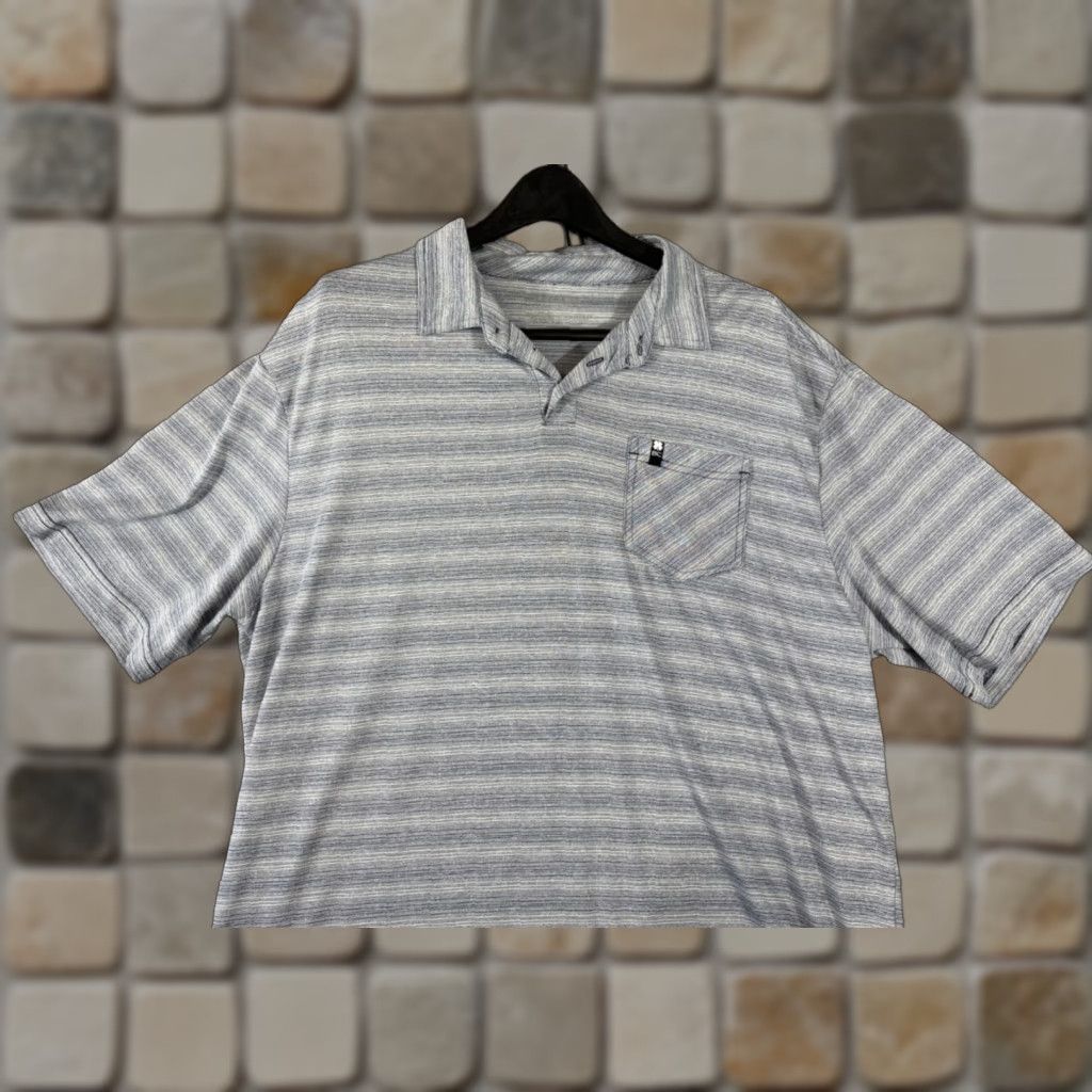 Vintage Black Clover Polo Shirt Mens XL Blue Gray Striped Stretch Performance Pocket Outdoor Golf Mens Size US XL / EU 56 / 4 - 1 Thumbnail