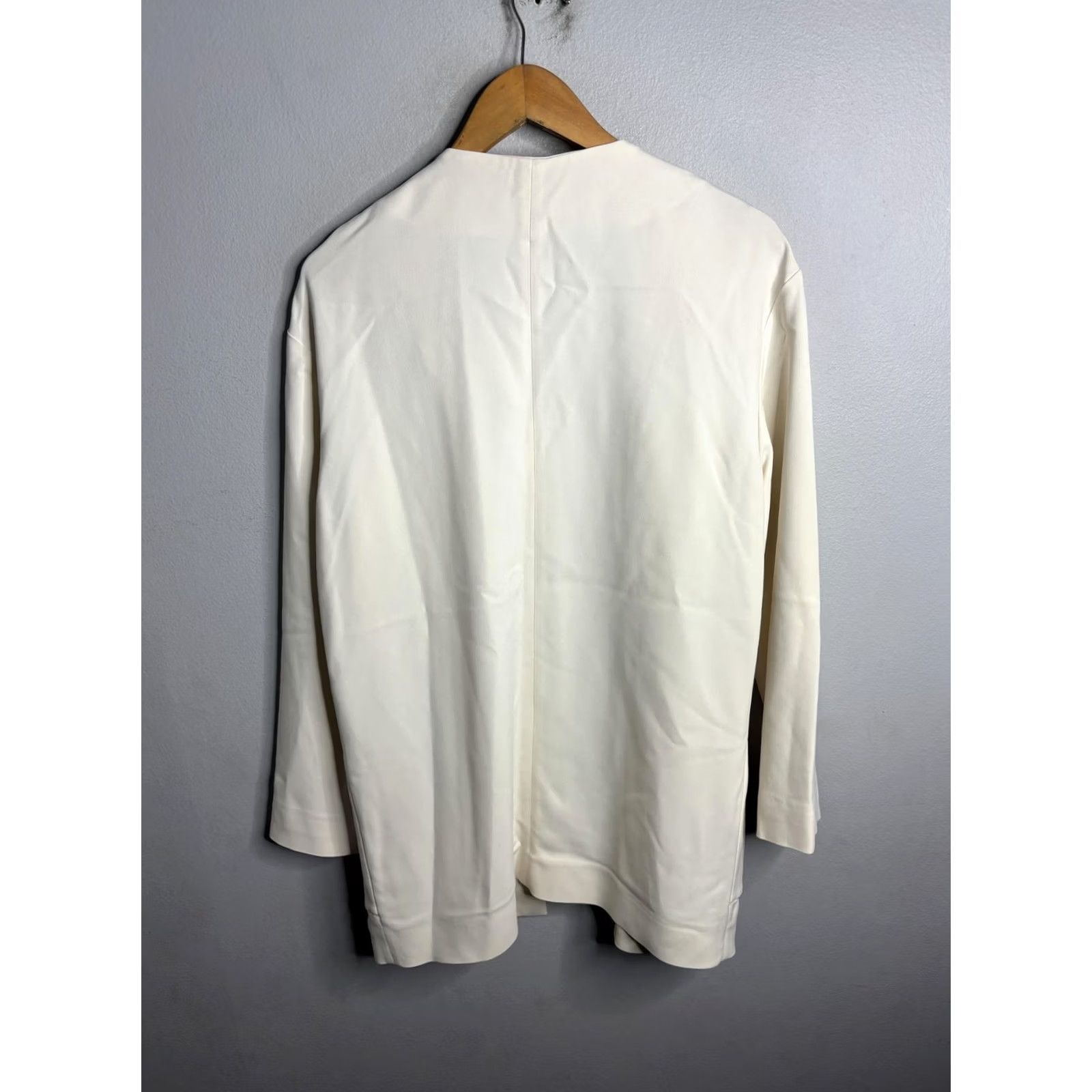 MSGM MSGM Coatigan Jacket Womens 44 White Crepe Open Front Logo Pockets Collarless Size M / US 6-8 / IT 42-44 - 6 Thumbnail