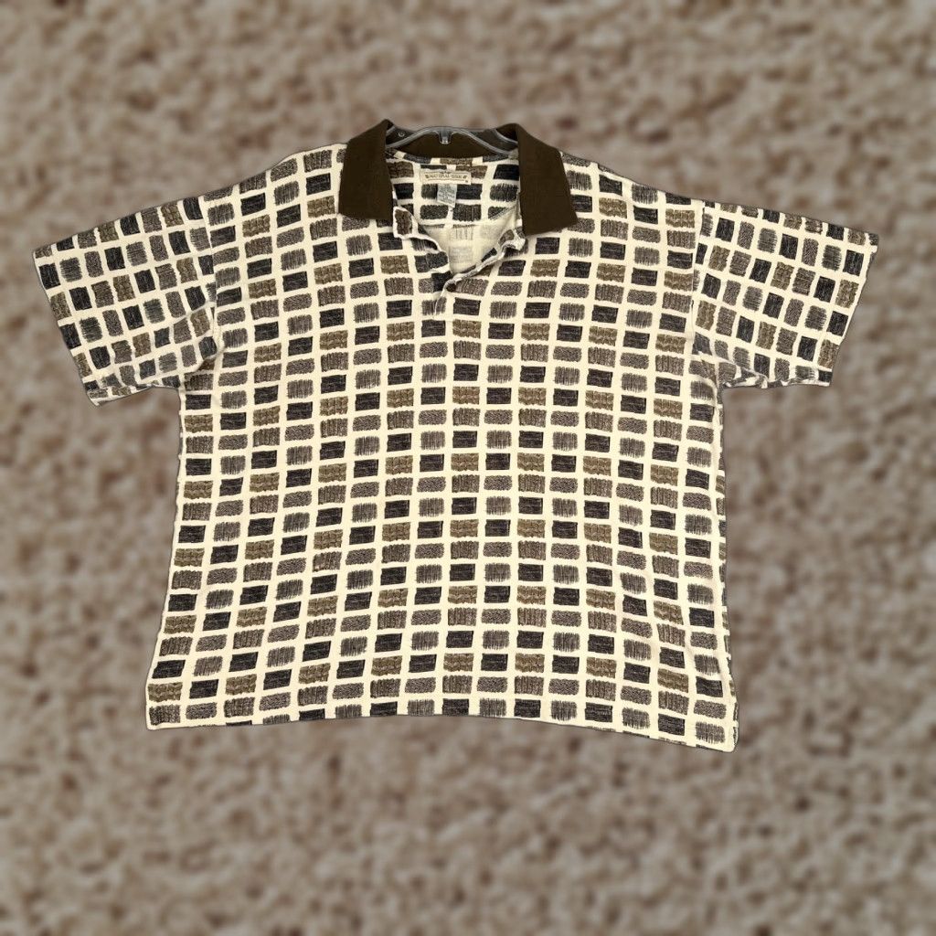 Natural Issue Polo Shirt Mens 2XL White Geometric Cotton Short Sleeve Casual