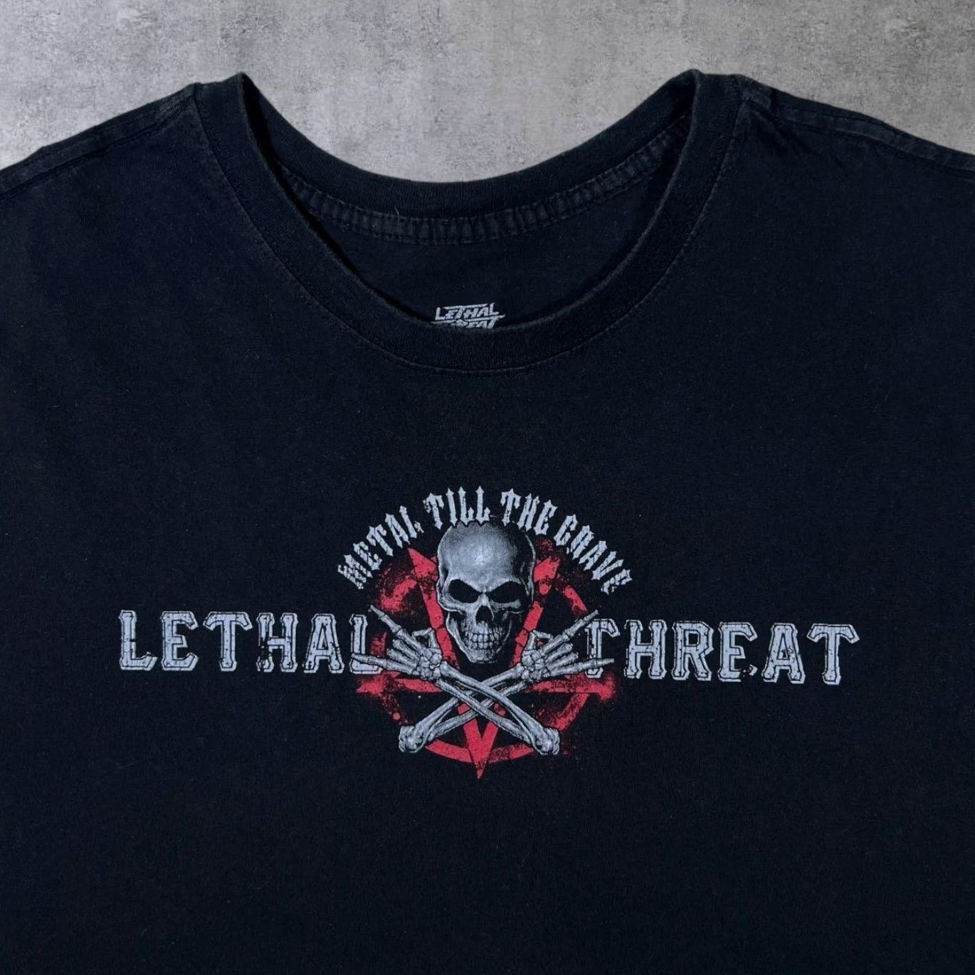 Vintage Lethal Threat "Metal Till The Grave" Goth Biker Skull Graphic Black T-Shirt XL Mens Short Sleeve 100% Cotton Vintage? Size US XL / EU 56 / 4 - 4 Thumbnail