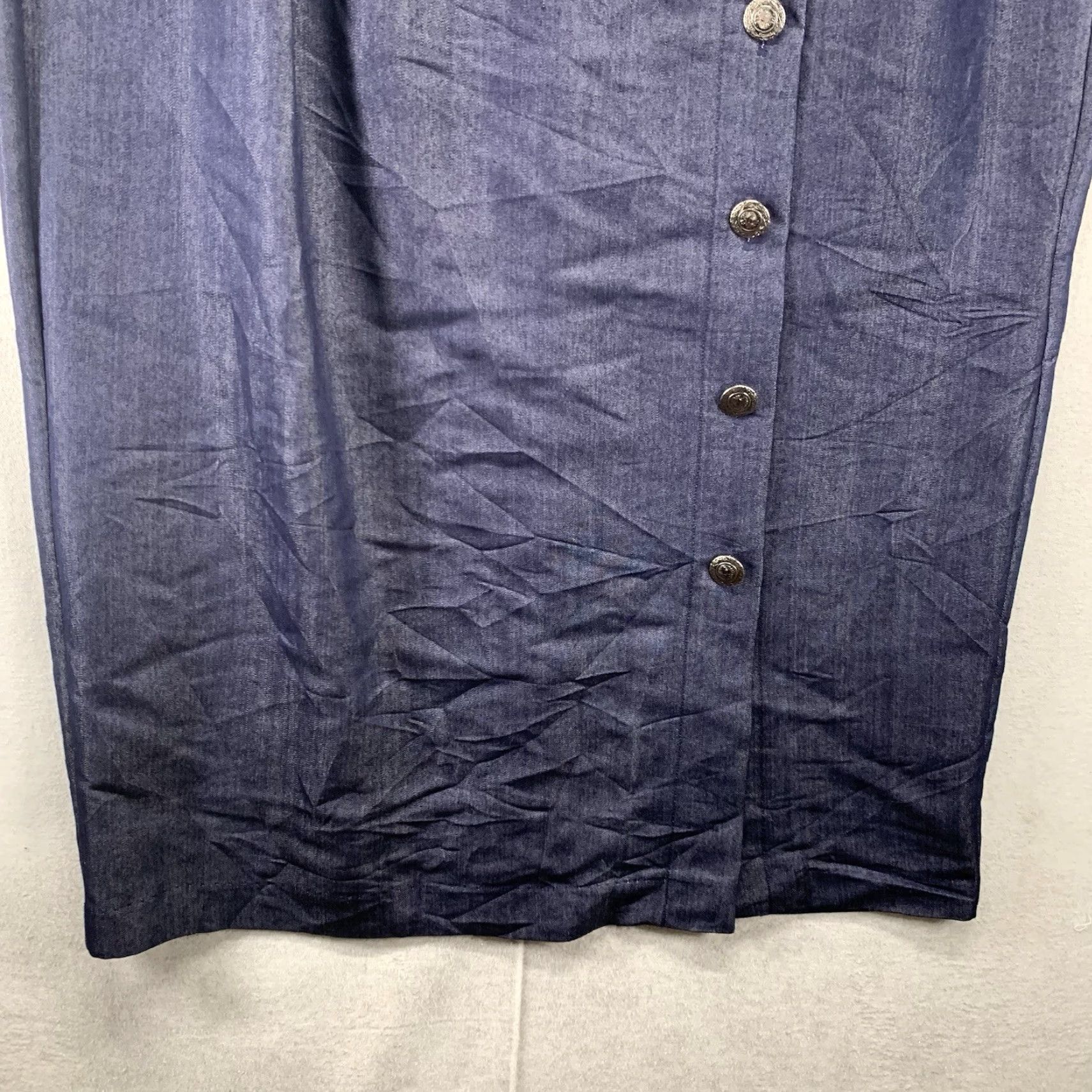 Vintage VINTAGE SK & COMPANY Indigo Blue Midi Skirt 14 Buttons Belted Pockets A-Line Womens Regular 14 Blue 90s Southwestern Style Size 36" / US 14 / IT 50 - 5 Thumbnail
