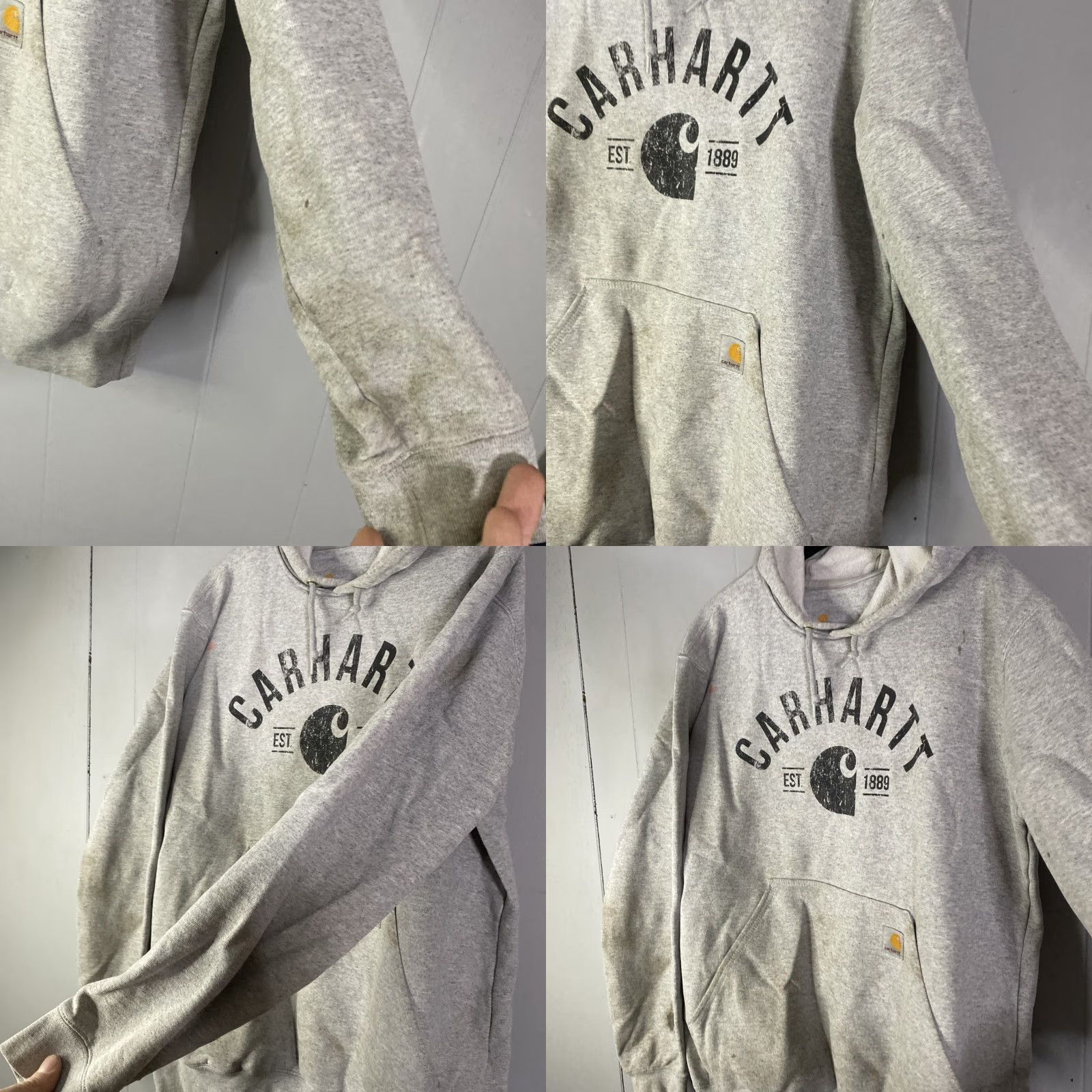 Carhartt VINTAGE Carhartt Original Fit Distressed Hoodie Mens M Gray 104817 23x28 Grunge Look Size US M / EU 48-50 / 2 - 8 Thumbnail