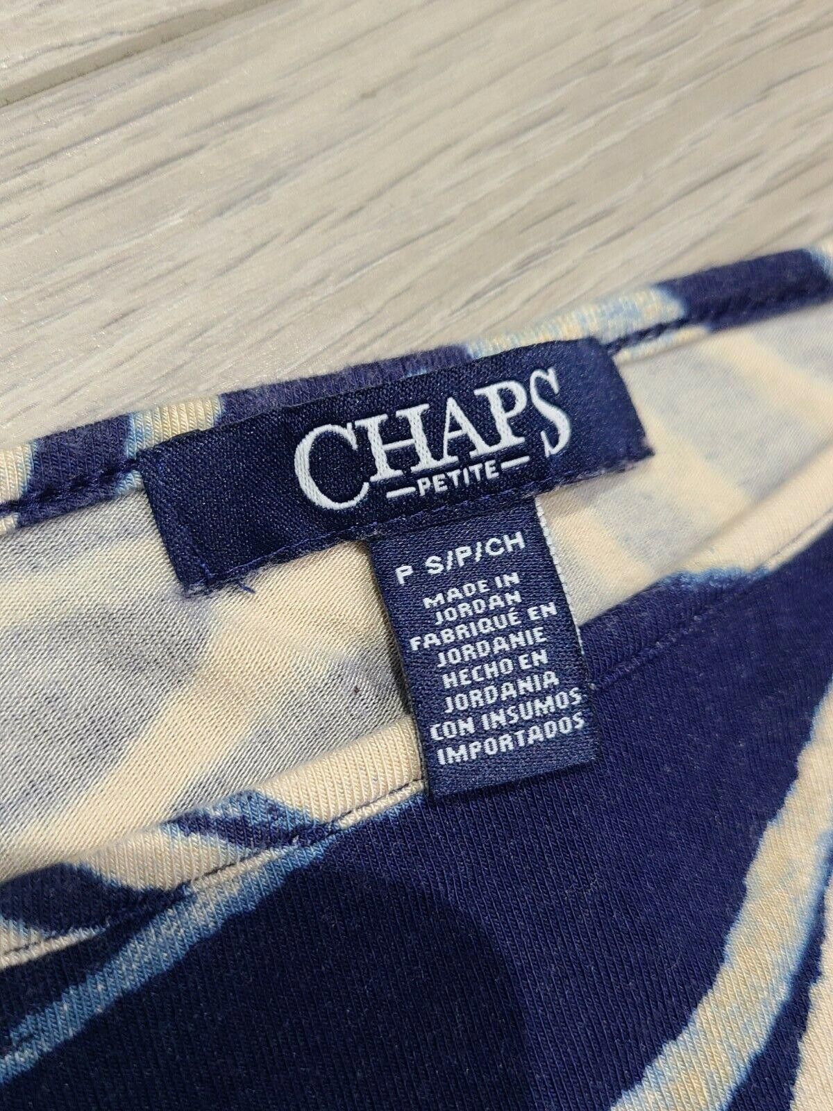 Chaps Chaps Top Petite Small Blue Tan 3/4 Tie Sleeves Boat Neck Size S / US 4 / IT 40 - 3 Thumbnail