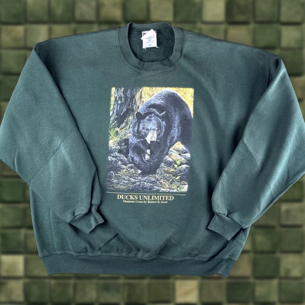 Vintage VINTAGE Ducks Unlimited Black Bear Nature Wildlife Sweatshirt Marathon 2XL Black Forest Green Crew Neck Long Sleeve Mens 90s Outdoor Nature Pullover Size US XXL / EU 58 / 5 - 1 Thumbnail