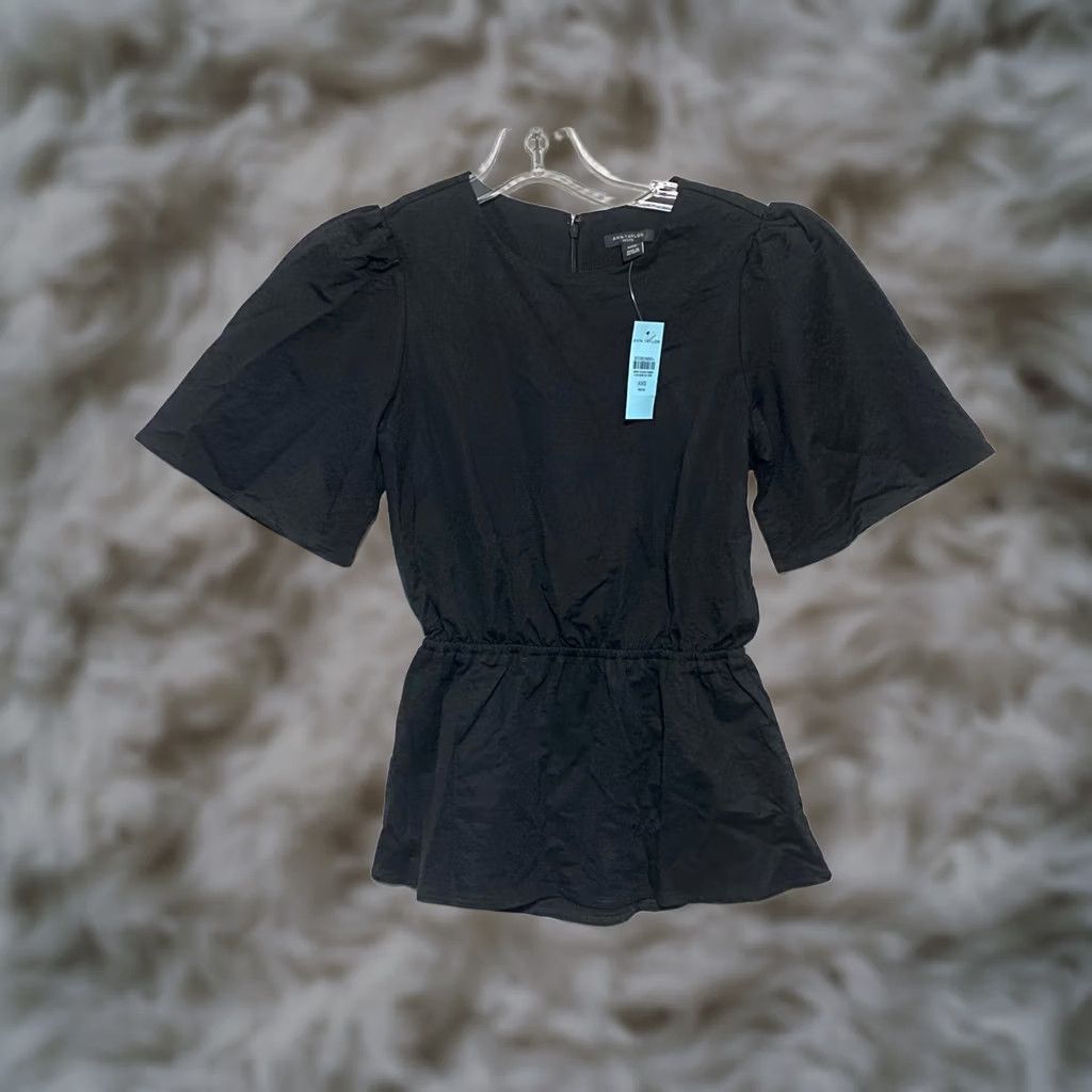 Ann Taylor VINTAGE Ann Taylor Black Blouse Peplum Open Back Womens XXS Petite NWT Size XXS / US 00 / IT 34 - 1 Thumbnail