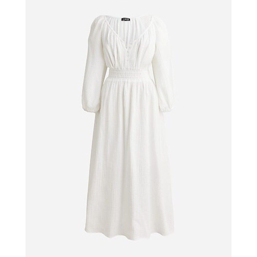 J.Crew J.Crew Boho Gauzy Muslin V-Neck Smocked Midi Dress White Sz Size XS / US 0-2 / IT 36-38 - 1 Thumbnail