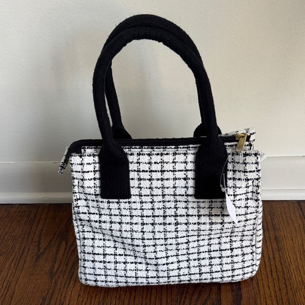 J.Crew J. Crew black & white check tweed mini tote handbag. NWT. Size ONE SIZE - 2 Thumbnail
