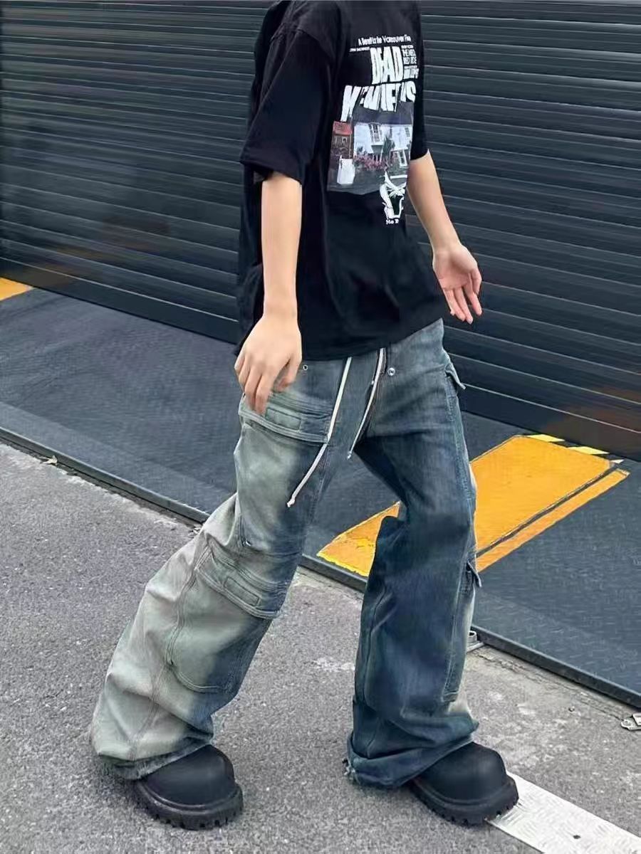 Japanese Brand × Jean High Street Gradient Wash Y2K Hip Hop Micro Flare Work Jeans Size US 34 / EU 50 - 4 Thumbnail