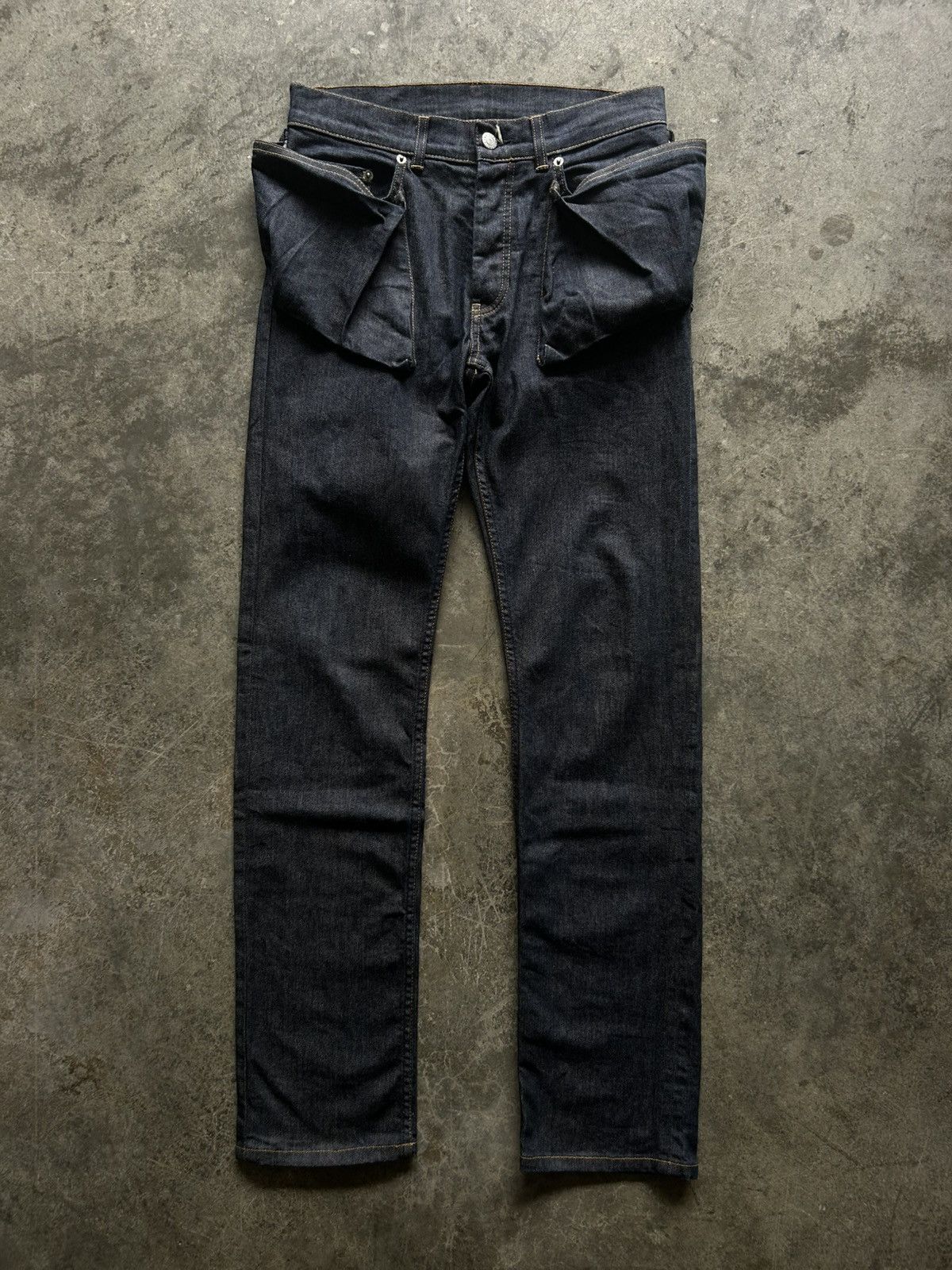 Helmut Lang 2004 3D holster cargo pockets raw denim jeans pants