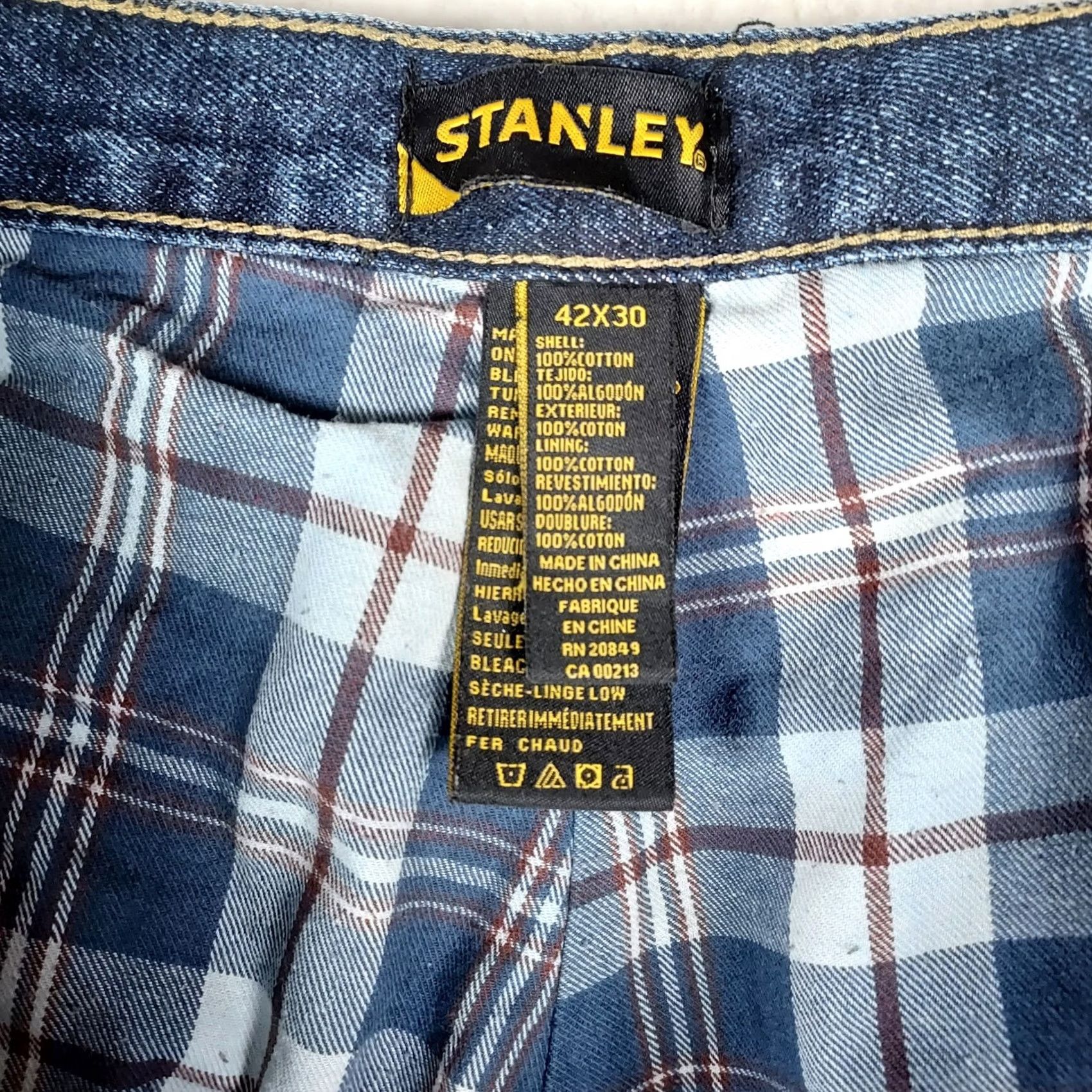 Vintage Mens Stanley Carpenter Jeans 42x30 Blue Denim Flannel Lined Workwear Pants Size US 42 / EU 58 - 4 Thumbnail