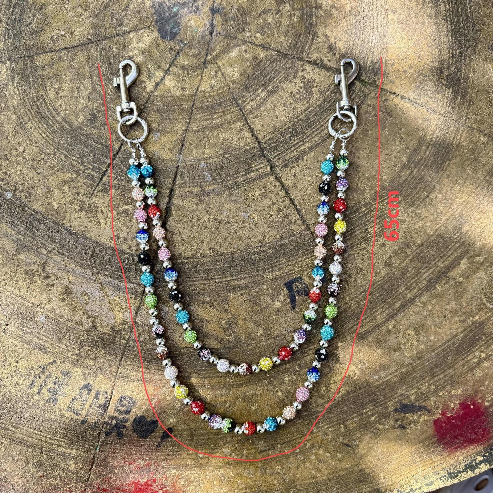 VIBE Double Layer Colorful Lucky Beaded Wallet Chain, Pants Chain Size ONE SIZE - 3 Thumbnail