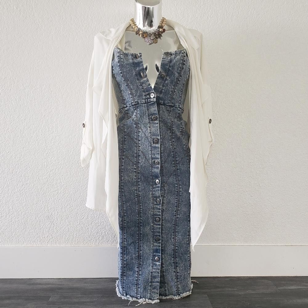 Designer Denim Acid Wash MISHA Collection Aquila Midi Size S / US 4 / IT 40 - 5 Thumbnail