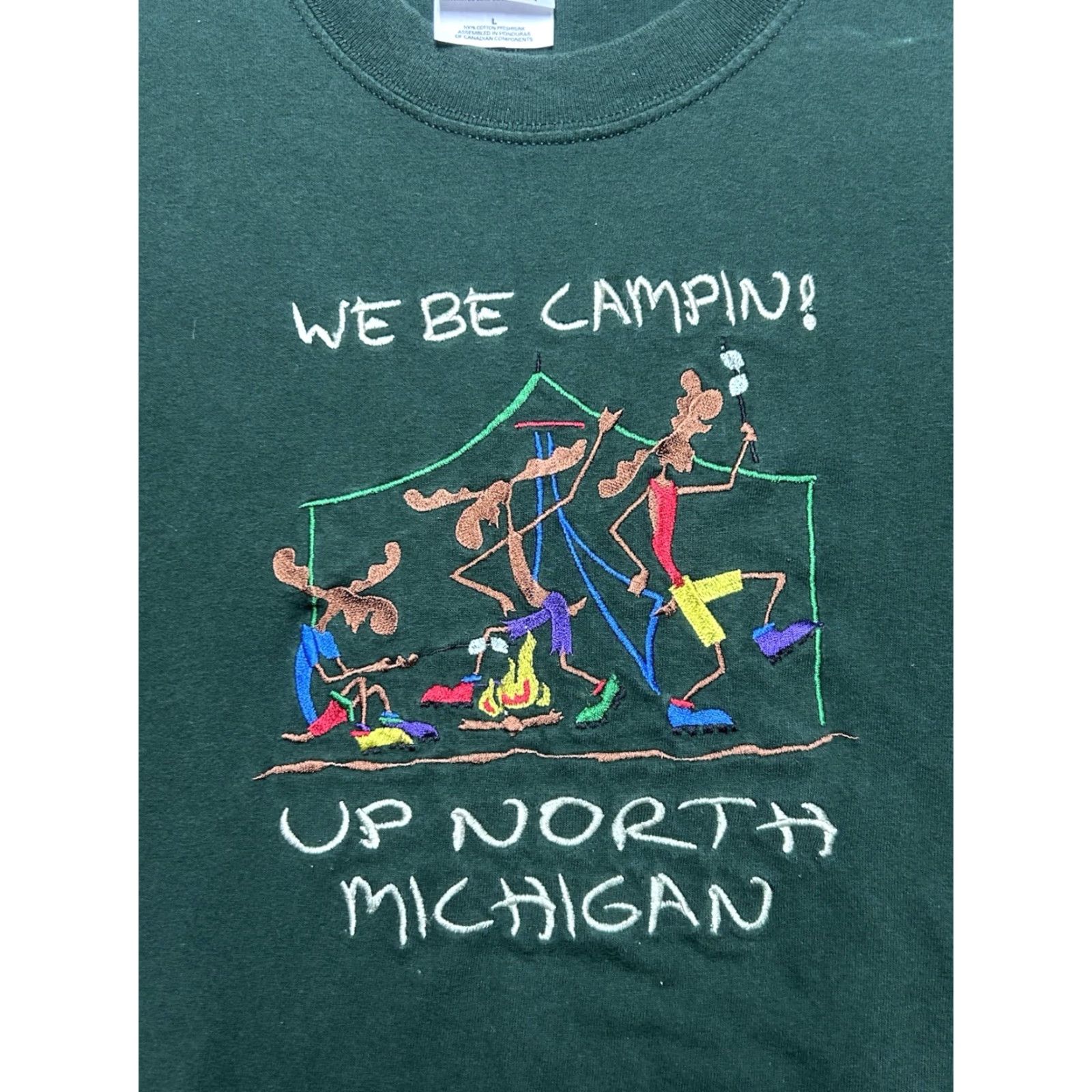 Vintage VINTAGE WE T-Shirt Up North Michigan We Be Camping Embroidered Moose Large Green Mens Girls? Size US L / EU 52-54 / 3 - 2 Thumbnail