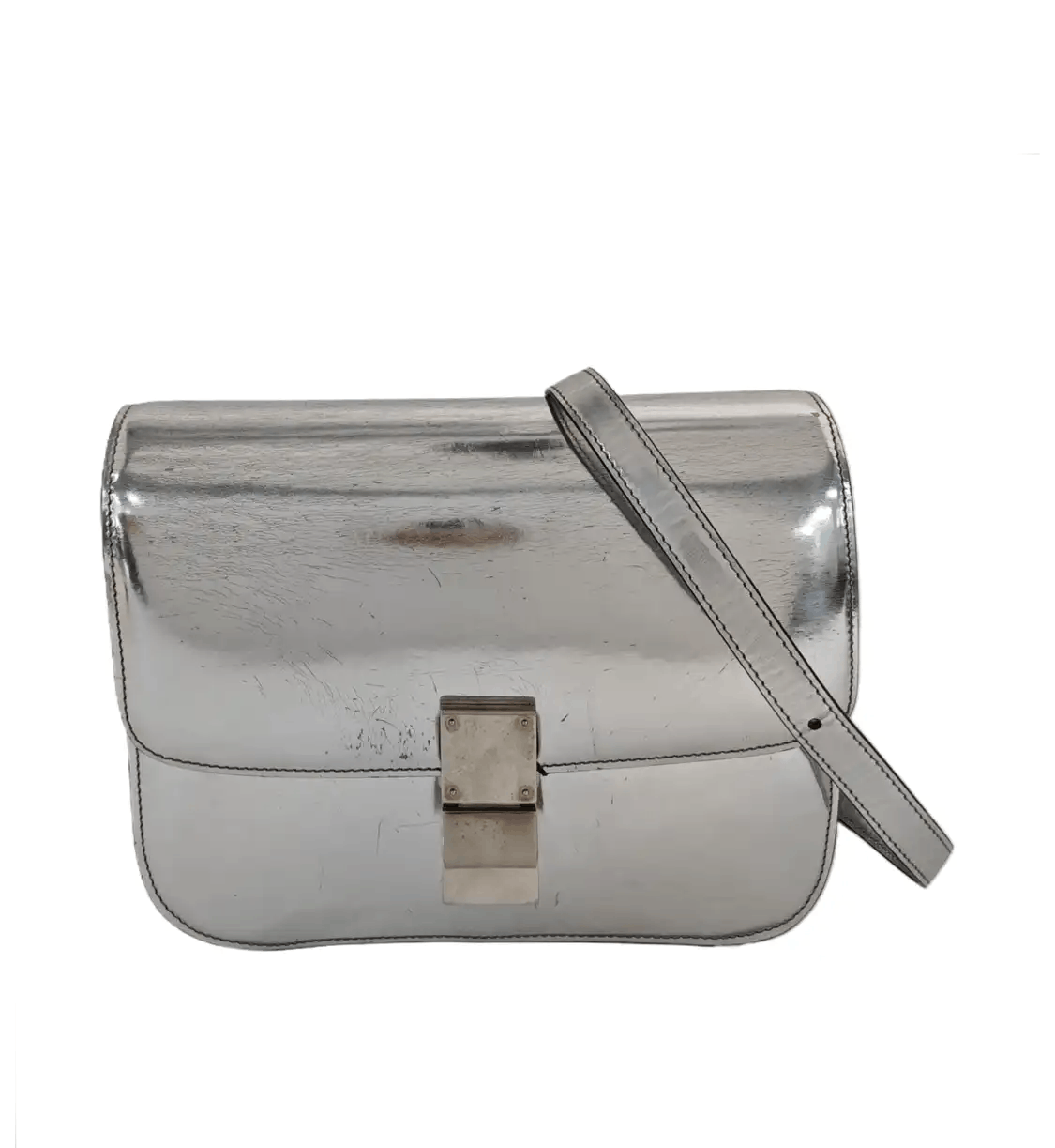 Celine CELINE CLASSIC BOX Medium silver cowhide leather tofu bag shoulder bag crossbody Size ONE SIZE - 1 Thumbnail