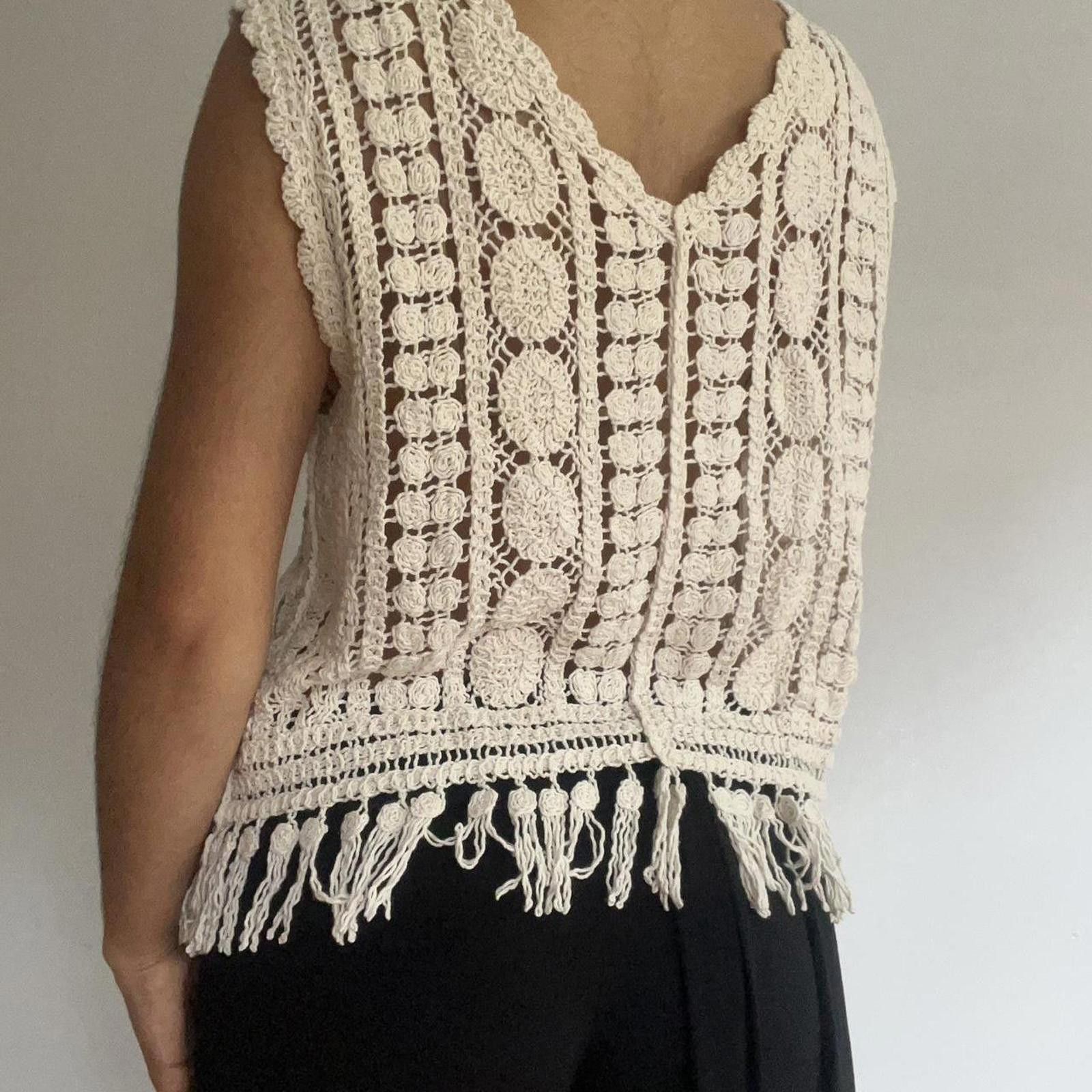 Other Cream crochet vest with fringe detail #crochet #festival Size L / US 10 / IT 46 - 3 Thumbnail