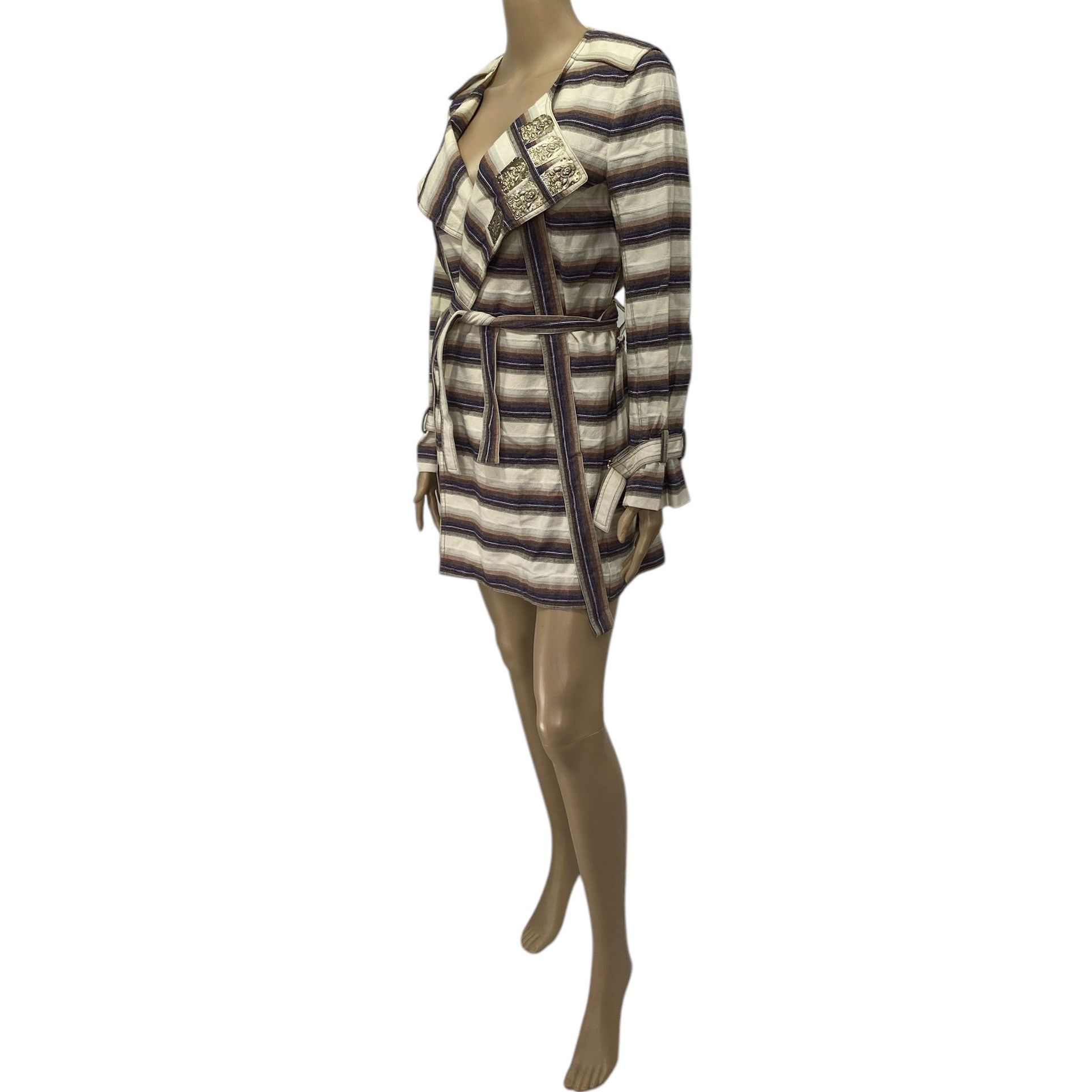 Vivienne Tam Nomad Buddha Striped Cotton Linen Jacket Coat Size S / US 4 / IT 40 - 3 Thumbnail