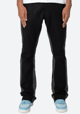 MNML LEATHER FLARE PANTS (BLACK/GREY) Size US 29 - 1 Thumbnail