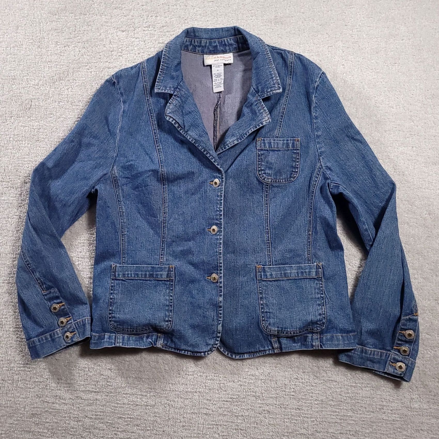 Vintage SagHarbor Blue Jean Jacket Womens 4 Stretch Denim Button Up Pockets Collared Jacket Size 27" / US 4 / IT 40 - 2 Thumbnail