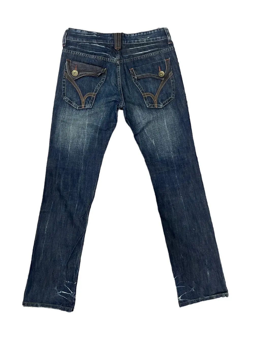 Japanese Brand × Vintage Back Number Distressed Leather Pocket Jeans Vintage Size US 32 / EU 48 - 2 Thumbnail