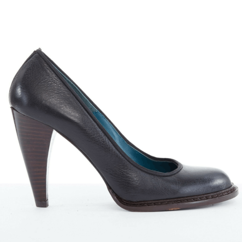 Anne Valerie Hash ANNE VALERIE HASH black leather round toe stacked chunky heel shoes EU37 US7 UK4 Size US 7 / IT 37 - 1 Thumbnail