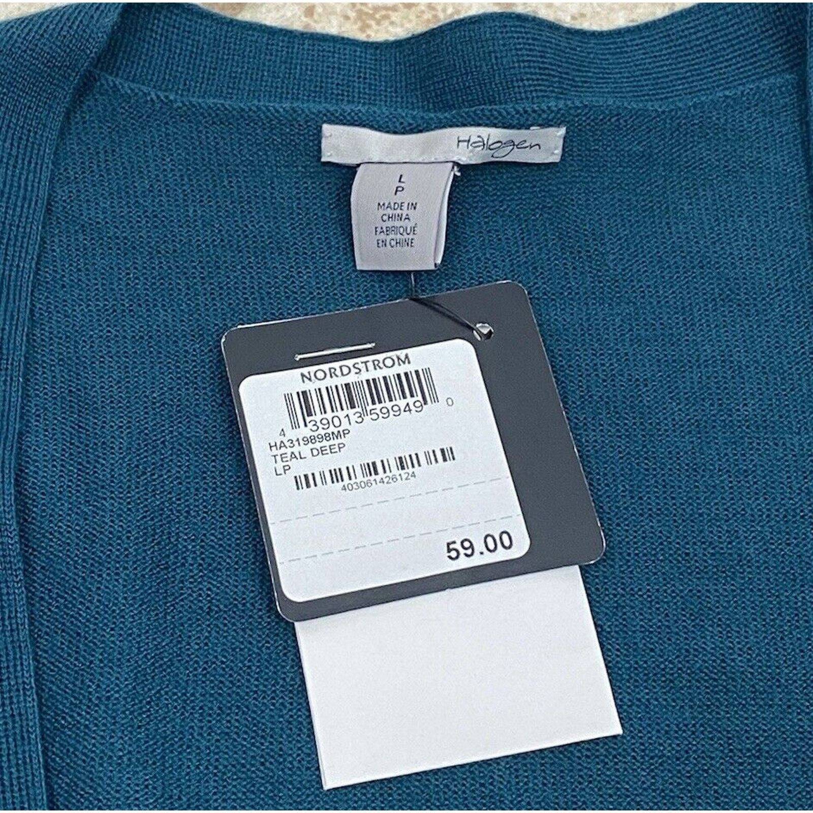 Nordstrom NWT Halogen Nordstrom Merino Wool V-Neck Cardigan Teal Size L / US 10 / IT 46 - 6 Thumbnail