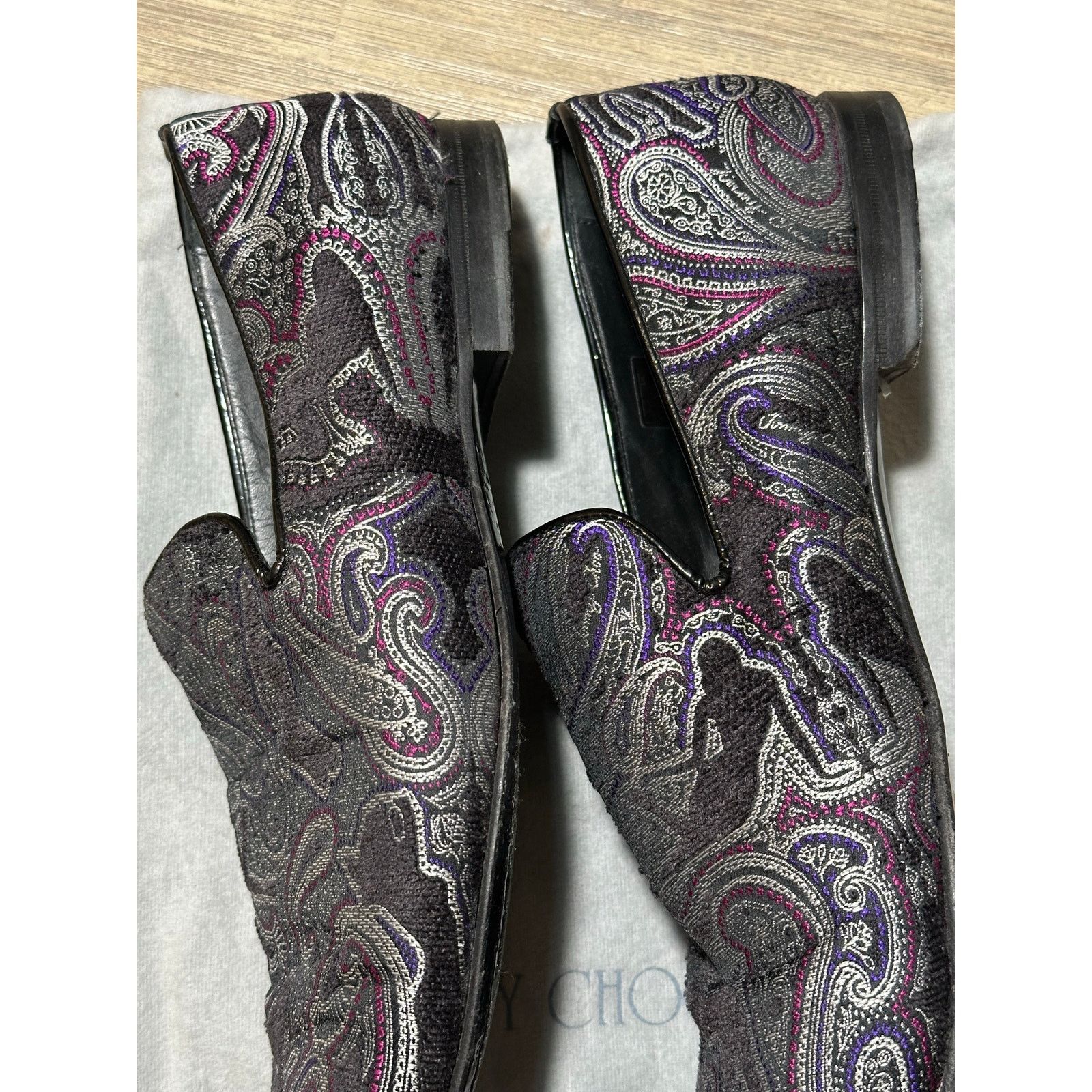 Jimmy Choo Men\'s Sloane Brocade purple black paisley slip on loafers size 46 Jimmy Choo Sloane Brocade paisley slip on loafers size 46 main image 2