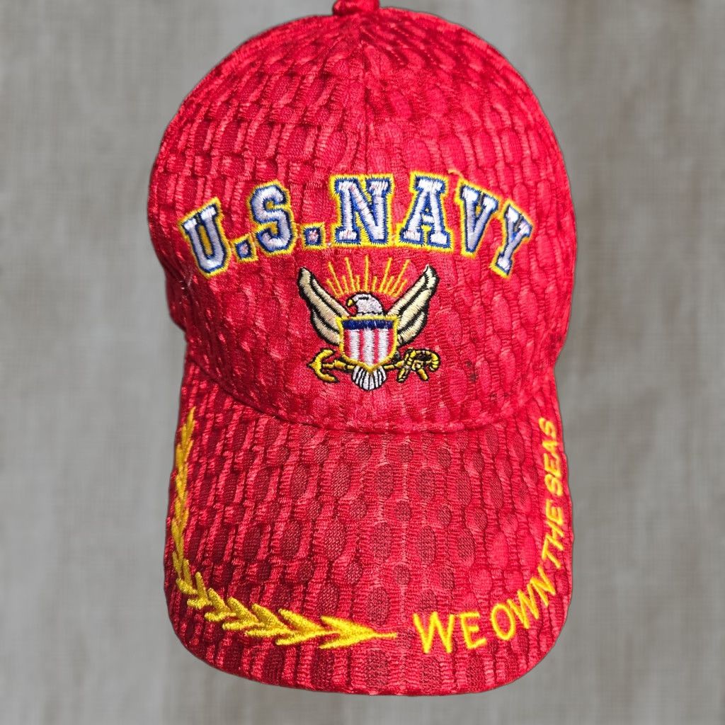 Vintage U.S. Navy Hat Men We Own the Seas Red Adjustable Embroidered Cap Hat Size ONE SIZE - 1 Thumbnail