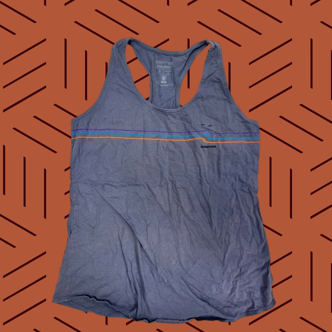 Patagonia Patagonia Women's S Tank Top Racerback Blue Gray Tide Ride Striped Graphic Print Logo 90s Outdoor Activewear Womens Size S / US 4 / IT 40 - 1 Thumbnail