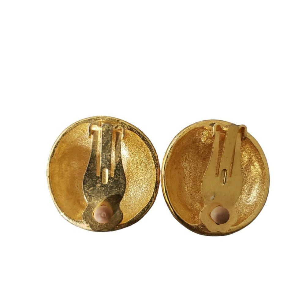 Designer Vintage Gold Tone Round Raised Beaded Clip Earrings .75" Size ONE SIZE - 2 Thumbnail