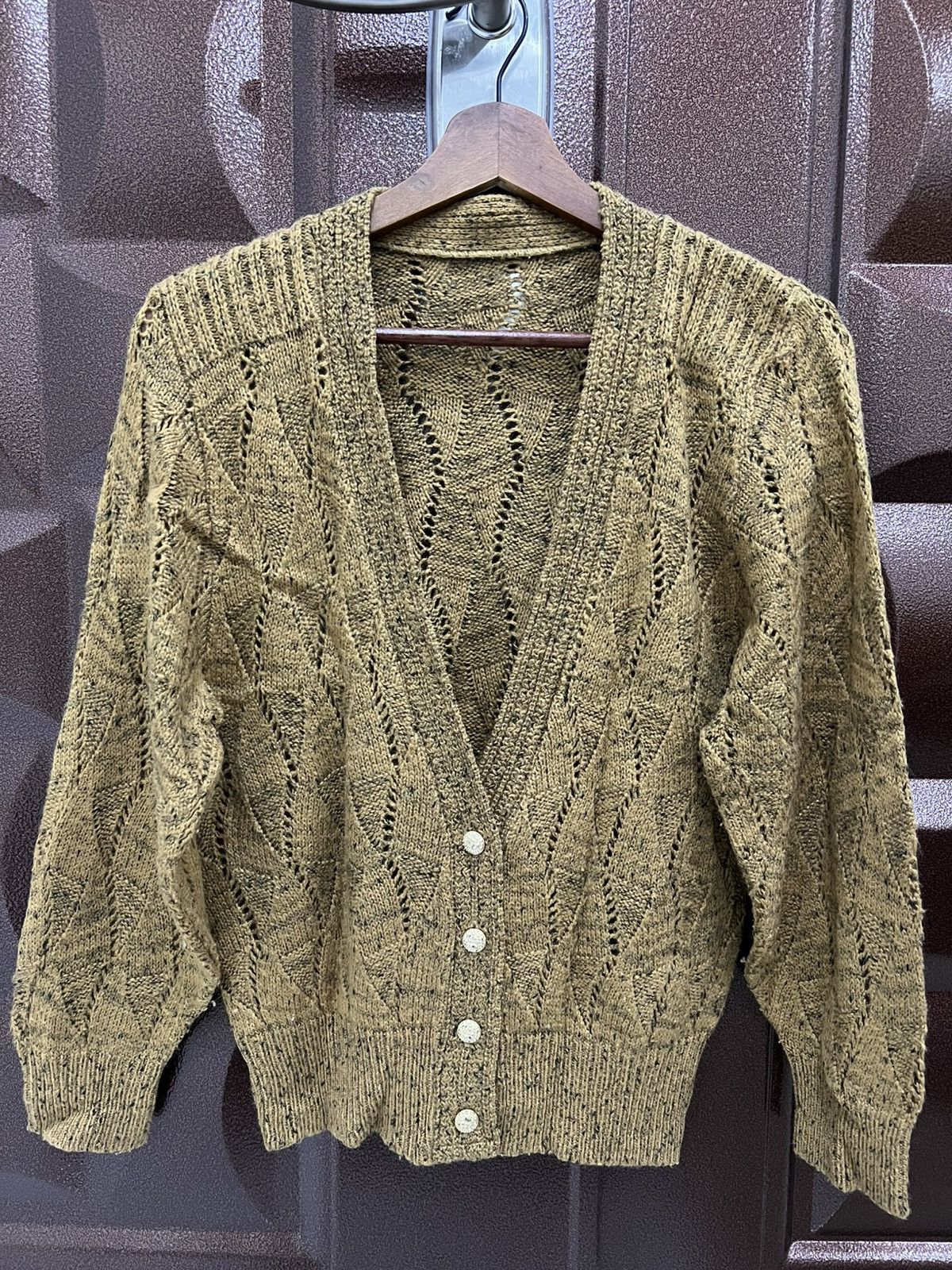 Japanese Brand Gold Brown Embroidery Pointelle Aesthetic Button Up Cardigan Size M / US 6-8 / IT 42-44 - 3 Thumbnail