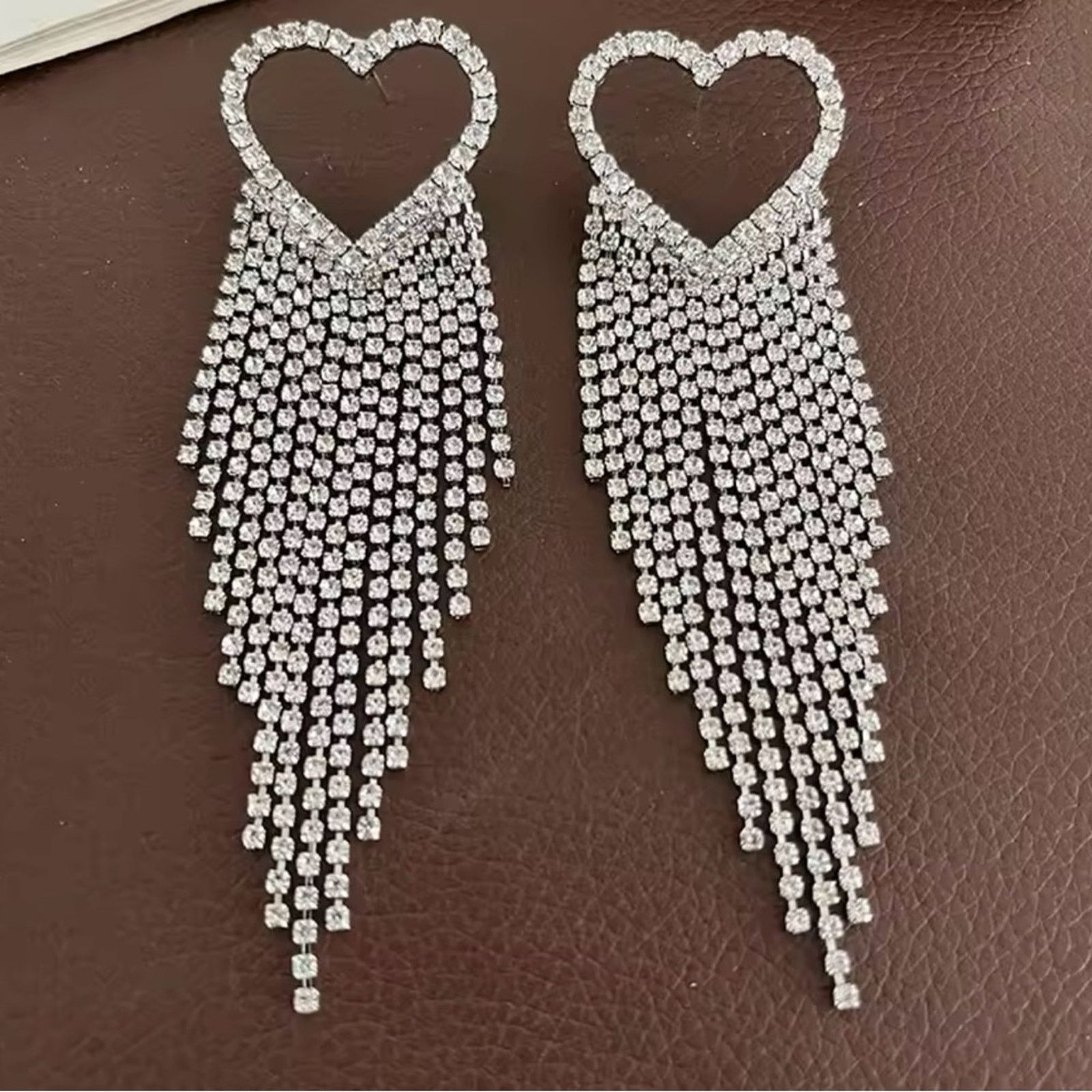 Other Large Heart Love Rhinestone Earrings Size ONE SIZE - 1 Thumbnail