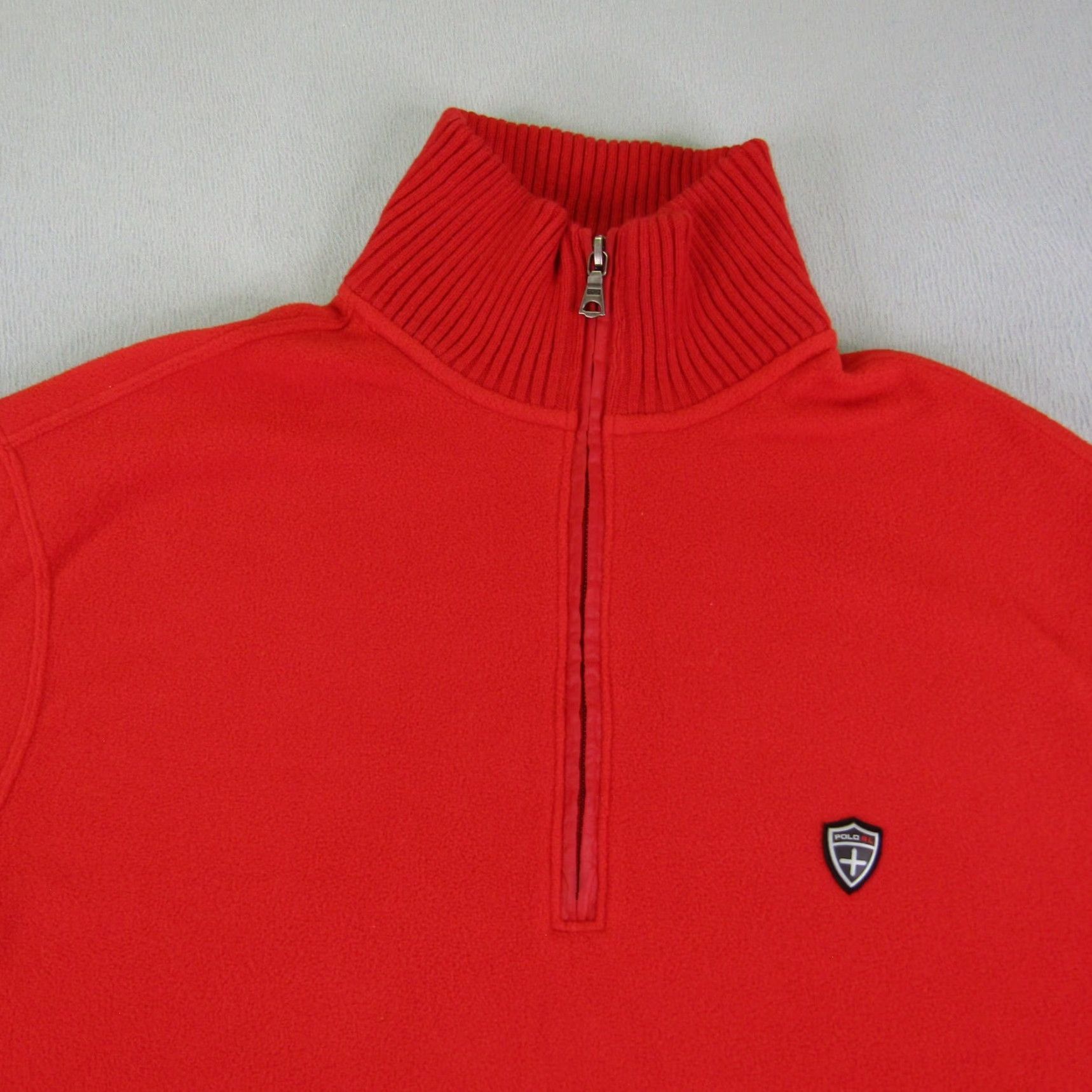 VINTAGE Polo Ralph Lauren Sweater Mens M Red Fleece 1/4 Zip