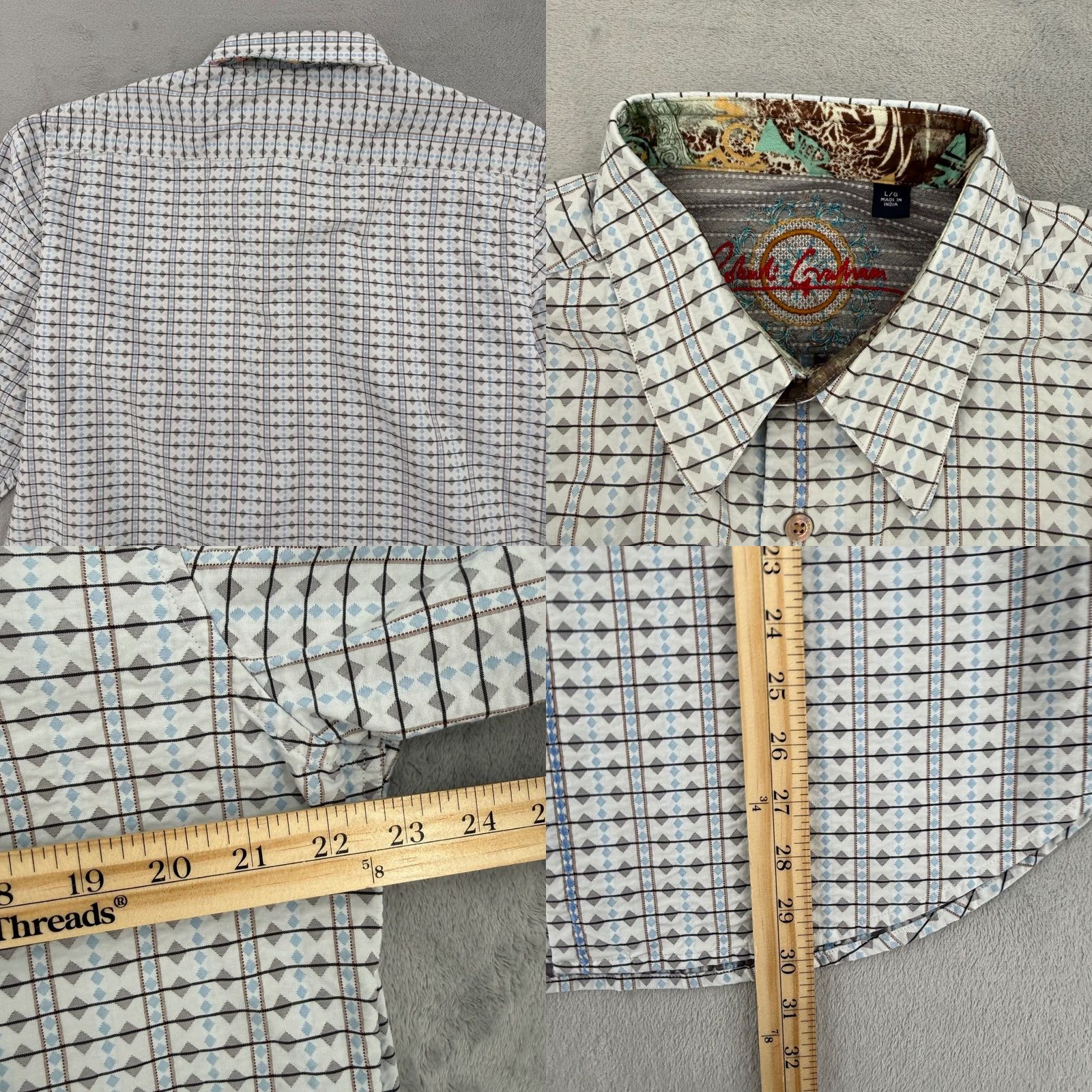 Robert Graham Robert Graham Mens Geometric Diamond Print Button Down Silk Trim Shirt L Size US L / EU 52-54 / 3 - 9 Thumbnail