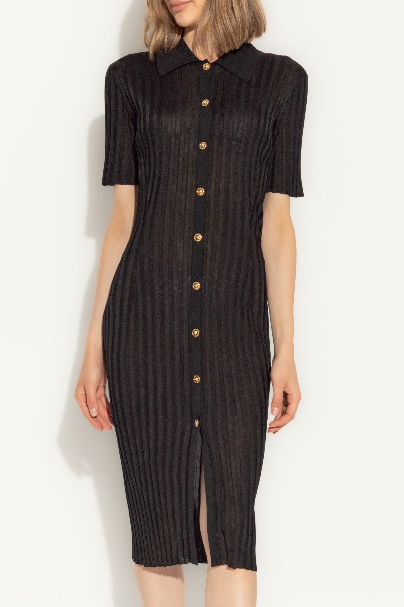 Versace o1s22i1n1024 Knitted Shirt Dress in Black Size S / US 4 / IT 40 - 3 Thumbnail