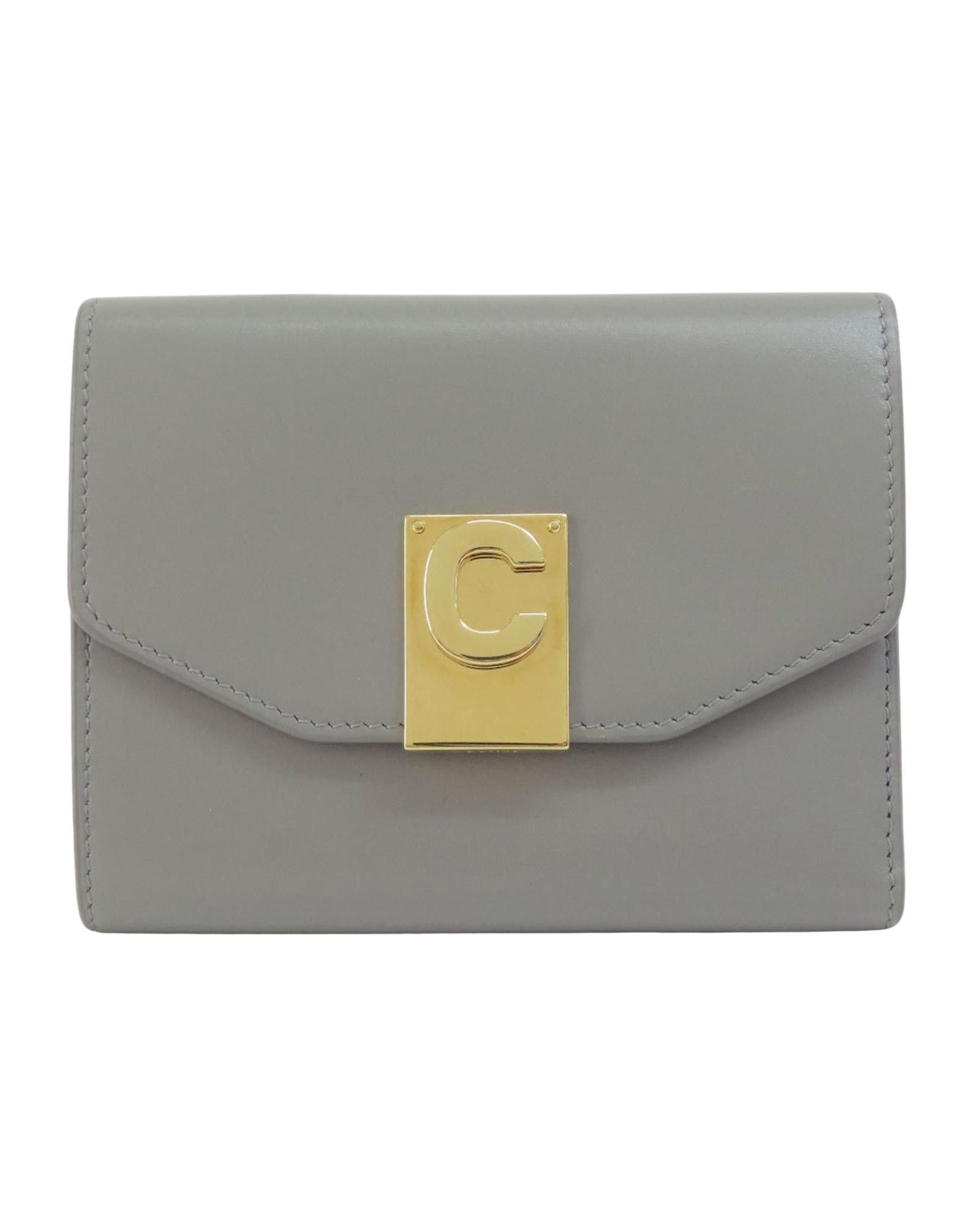 image of Celine Gray Leather Bi-Fold Wallet With Snap Closure in Grey, Women's