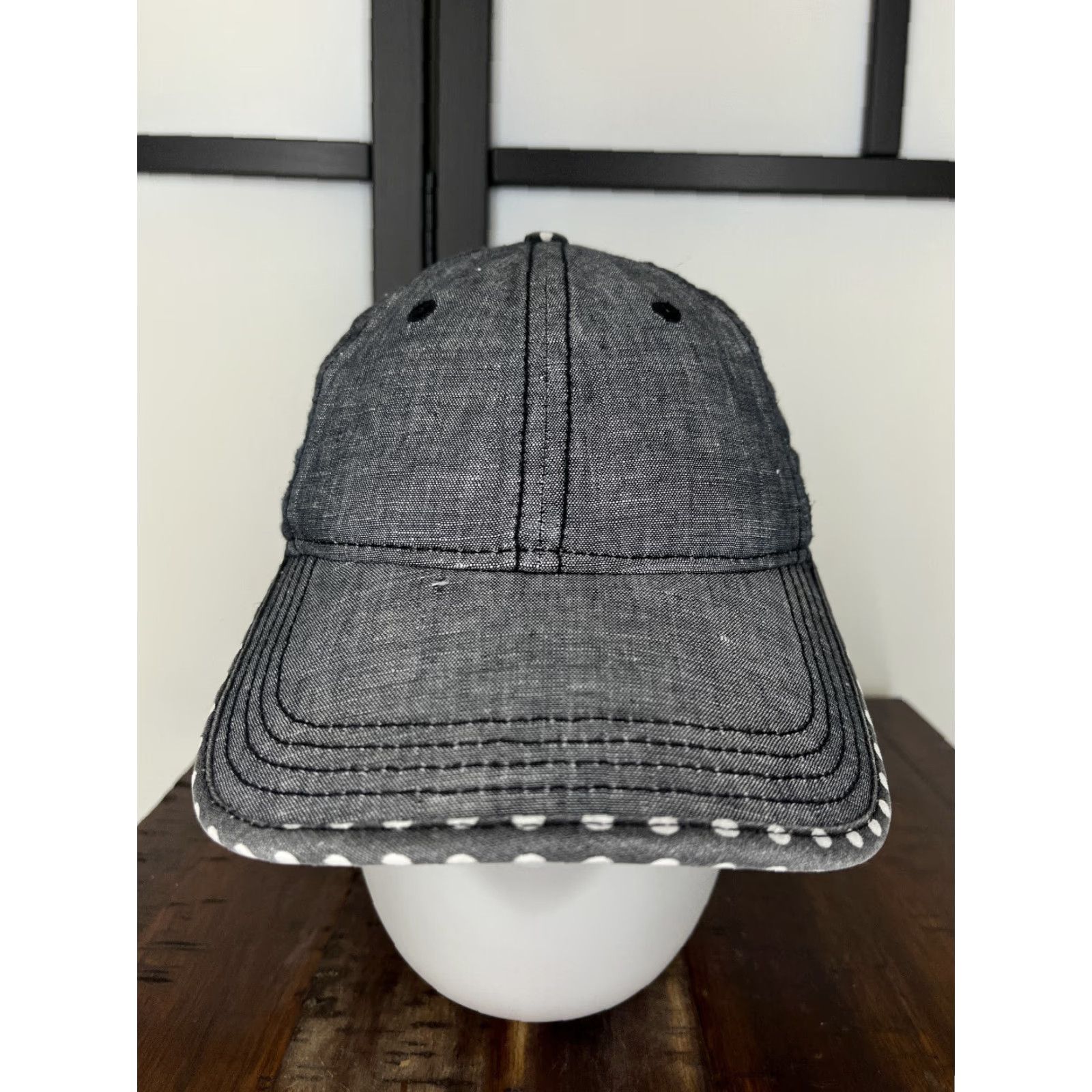 Keds Keds Hat Cap Strap Back Adult One Size Gray Denim Look Polka Dot Trim Poly Blend Size ONE SIZE - 2 Thumbnail
