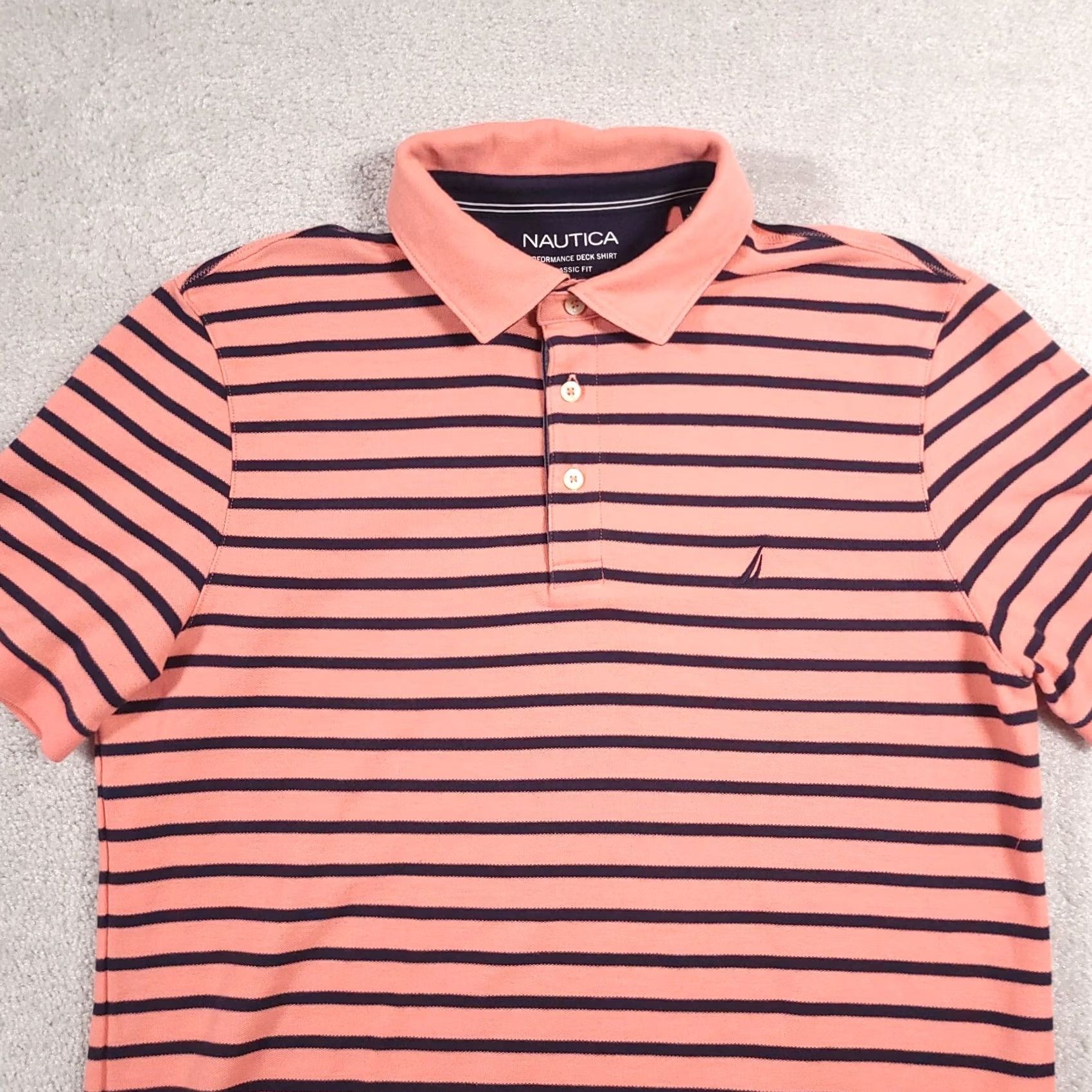 Nautica Nautica Polo Shirt Mens Large Pink Navy Striped Short Sleeve Deck Performance Shirt Size US L / EU 52-54 / 3 - 3 Thumbnail