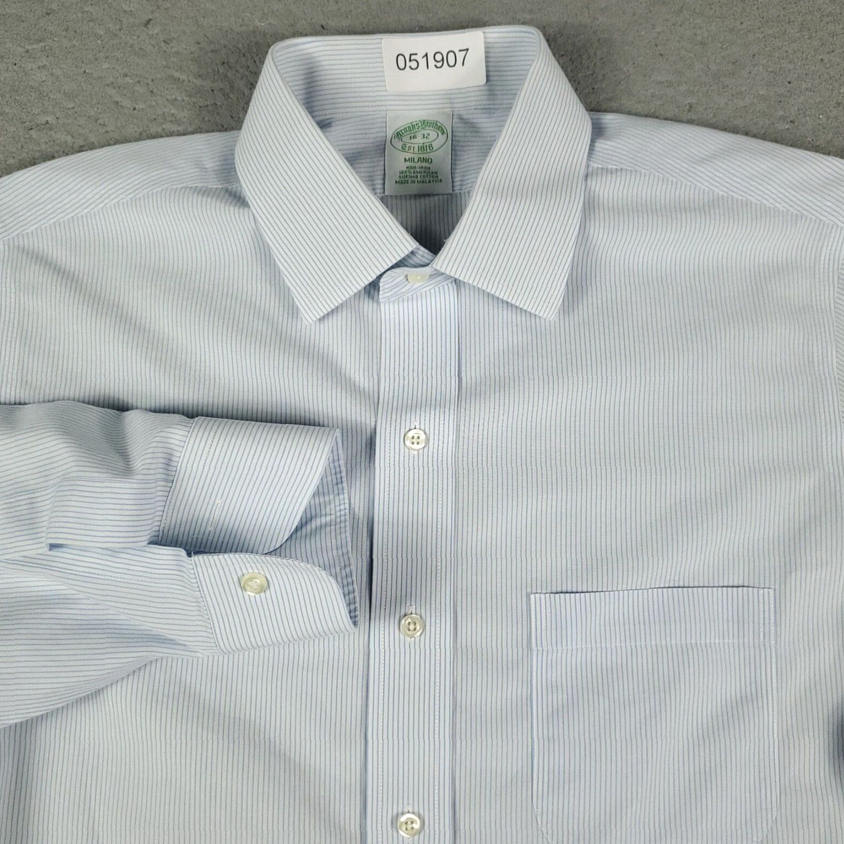 Brooks Brothers Brooks Brothers Dress Shirt Mens 16 Blue Striped Long Sleeve Button Up Non-Iron Regular Fit Size 42R - 2 Thumbnail