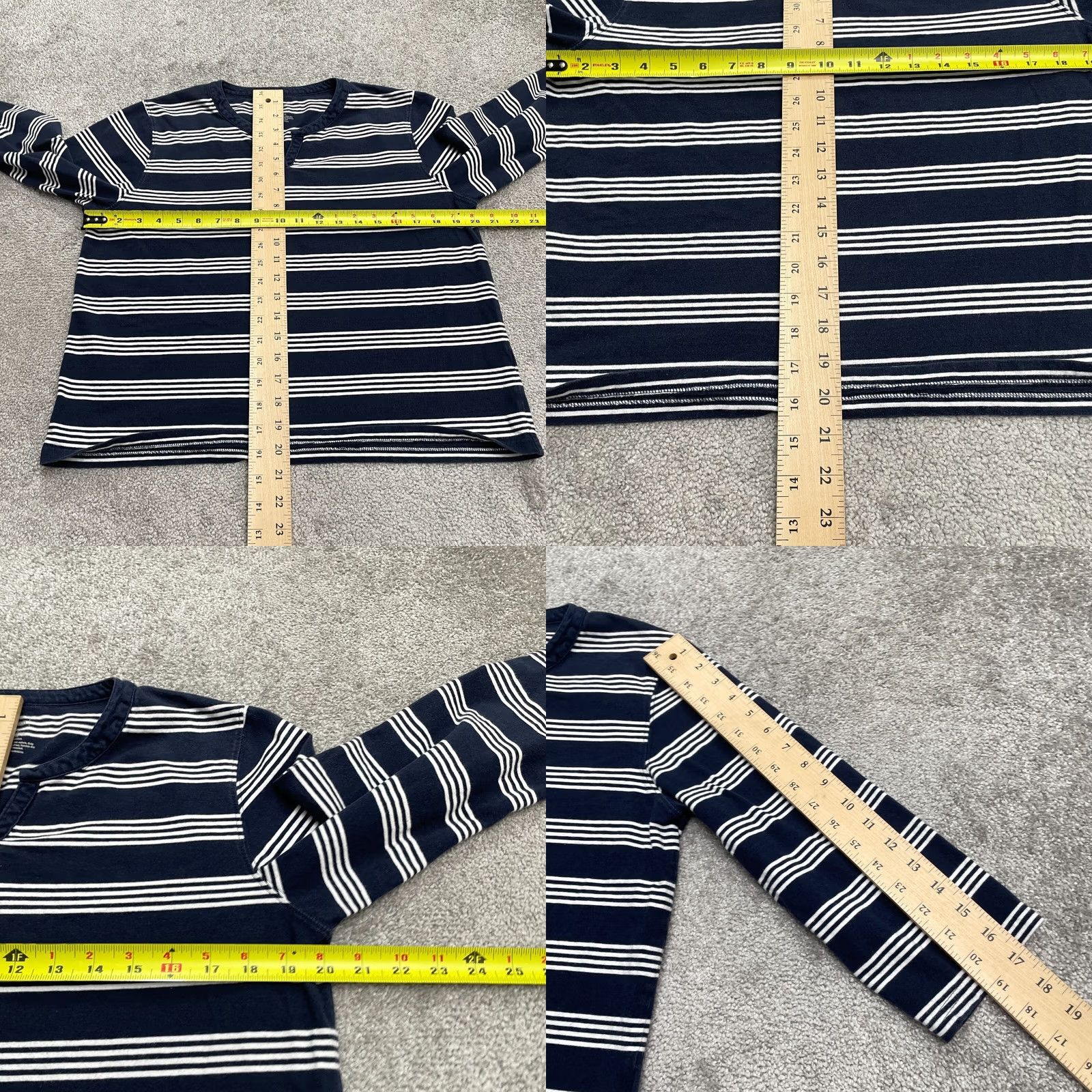 Vintage L.L. Bean Women Medium Navy Blue Striped Long Sleeve Cotton Split Neck Top Size M / US 6-8 / IT 42-44 - 8 Thumbnail