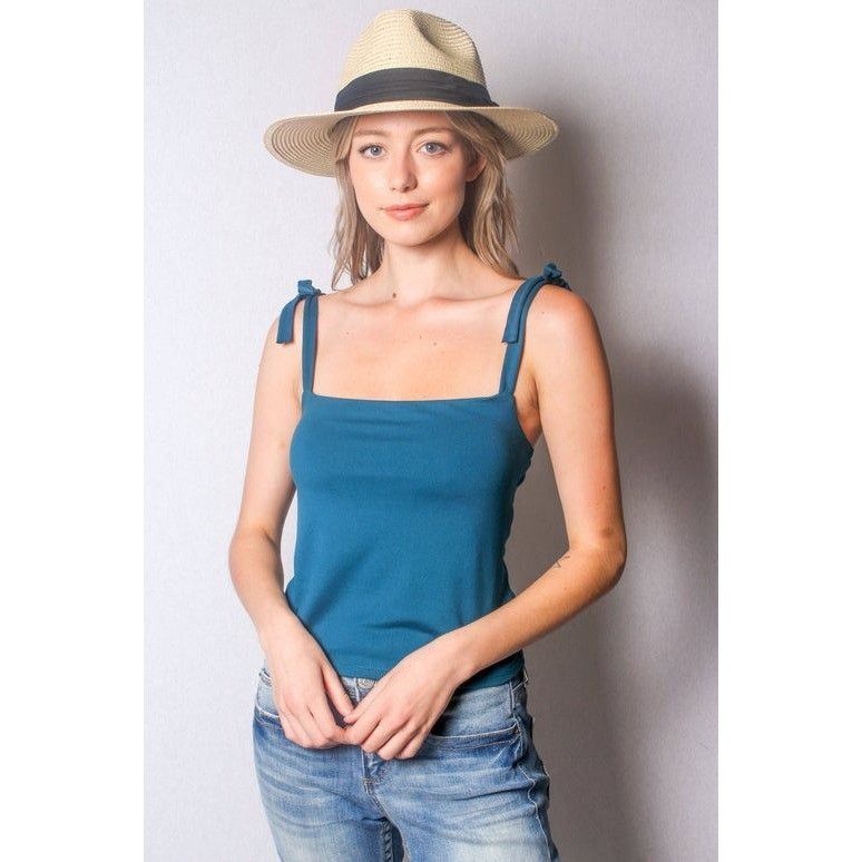 Other Teal Tie-Shoulder Tank Top By Gaze Size S Polyester/Spandex Size S / US 4 / IT 40 - 2 Thumbnail