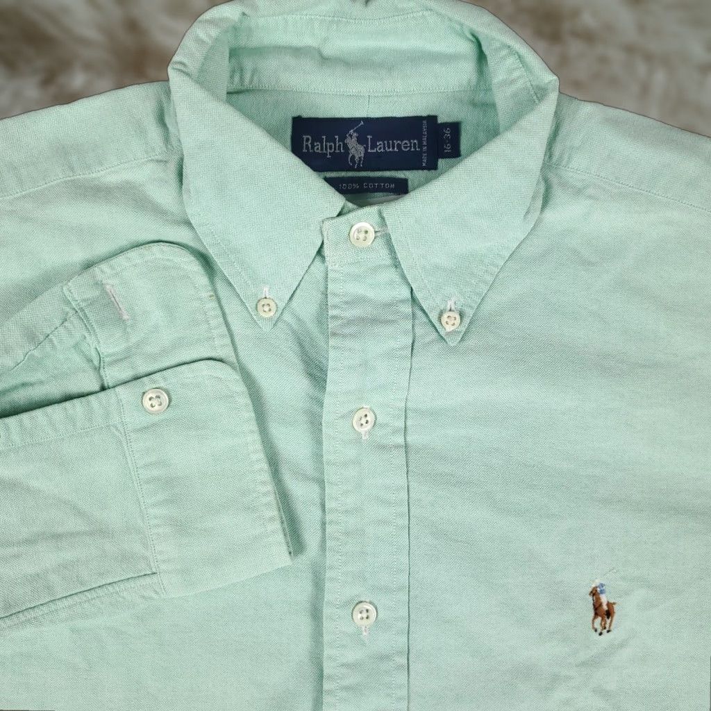 Ralph Lauren Ralph Lauren Shirt Mens Size 16 Green Pony Dress Button Up Long Sleeve Casual Business Classic 90s Mens Size 42R - 1 Thumbnail