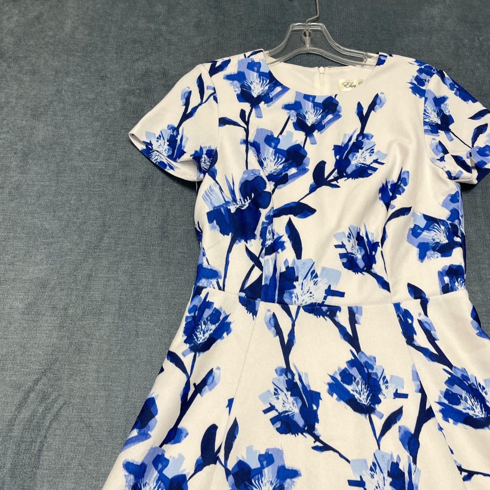 Vintage VINTAGE Eliza J Fit & Flare Soft Dress Womens 6 White Blue Floral Lined Party Wear Size M / US 6-8 / IT 42-44 - 4 Thumbnail