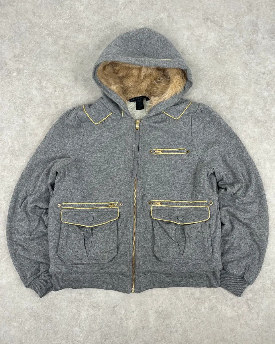 Marc Jacobs Marc Jacobs Grey Fur Hooded Cargo Zip Up Sweater Size XS / US 0-2 / IT 36-38 - 1 Thumbnail