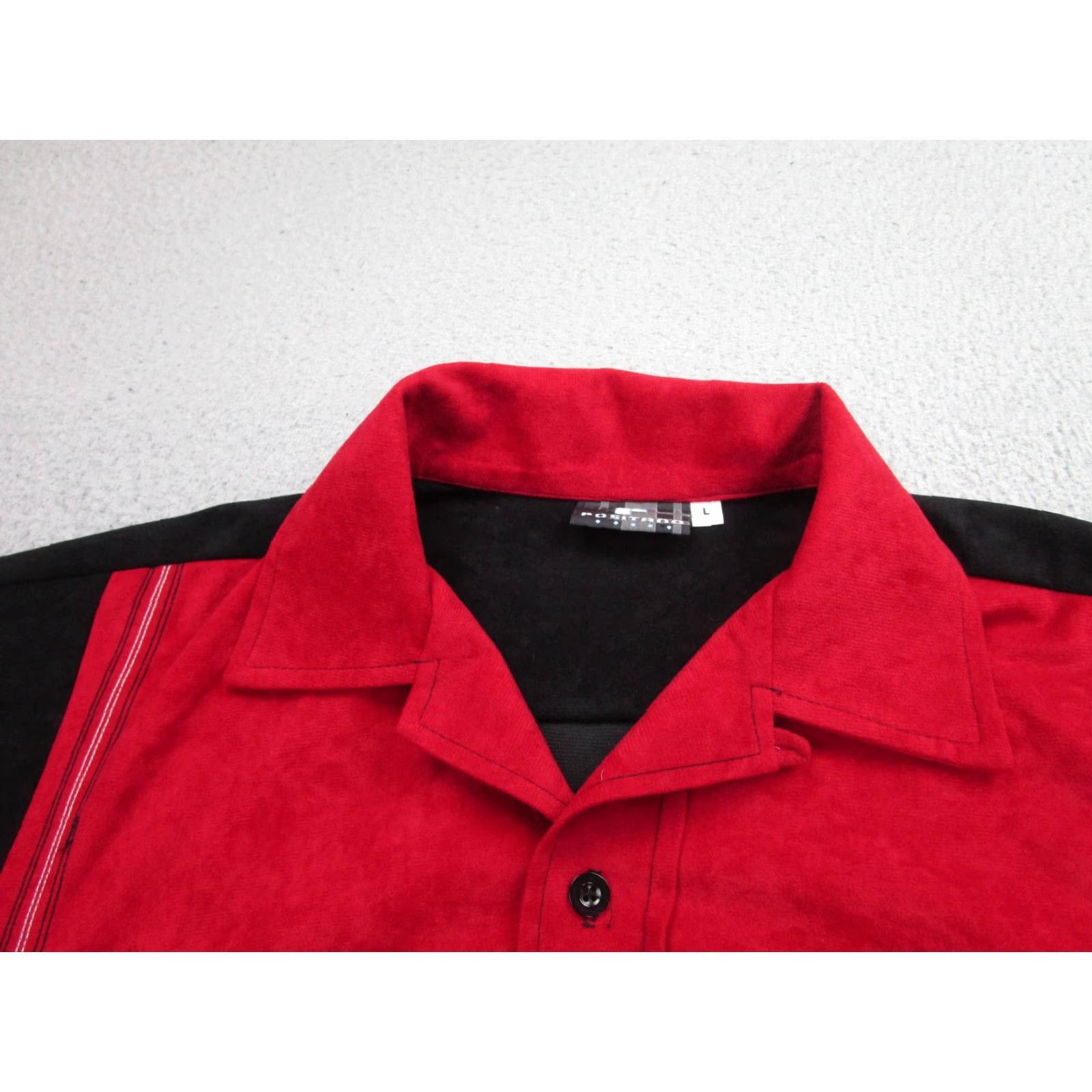 Velour Positano Shirt Mens Large Red Black Velour Bowling USA Made USA Retro Rockabilly Size US L / EU 52-54 / 3 - 3 Thumbnail